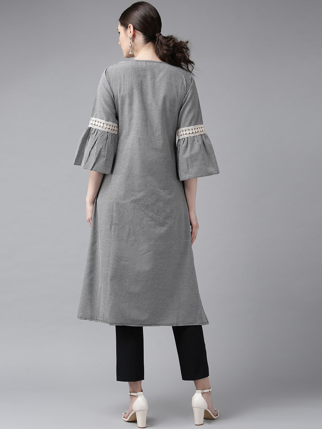 Women's Black & White Checked A-Line Kurta