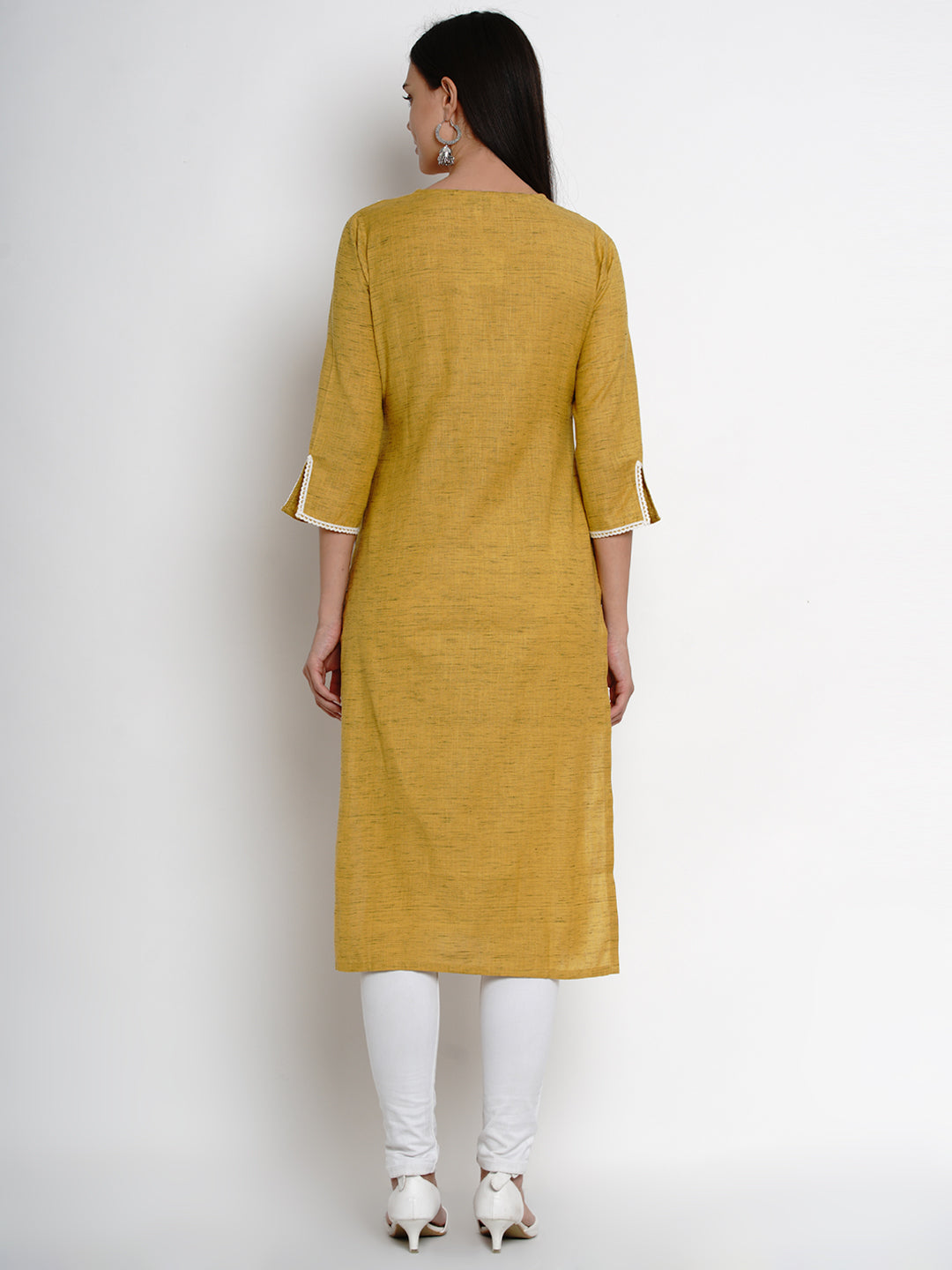 Women's  Yellow Embellished Straight Kurta