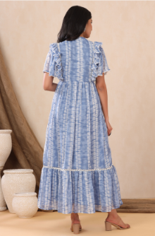 Women's Powderblue Chiffon Tie & Dye Tiered Dress