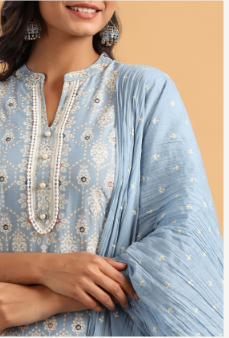 Women's Powderblue Rayon Printed Straight Kurta Palazzo Dupatta Set
