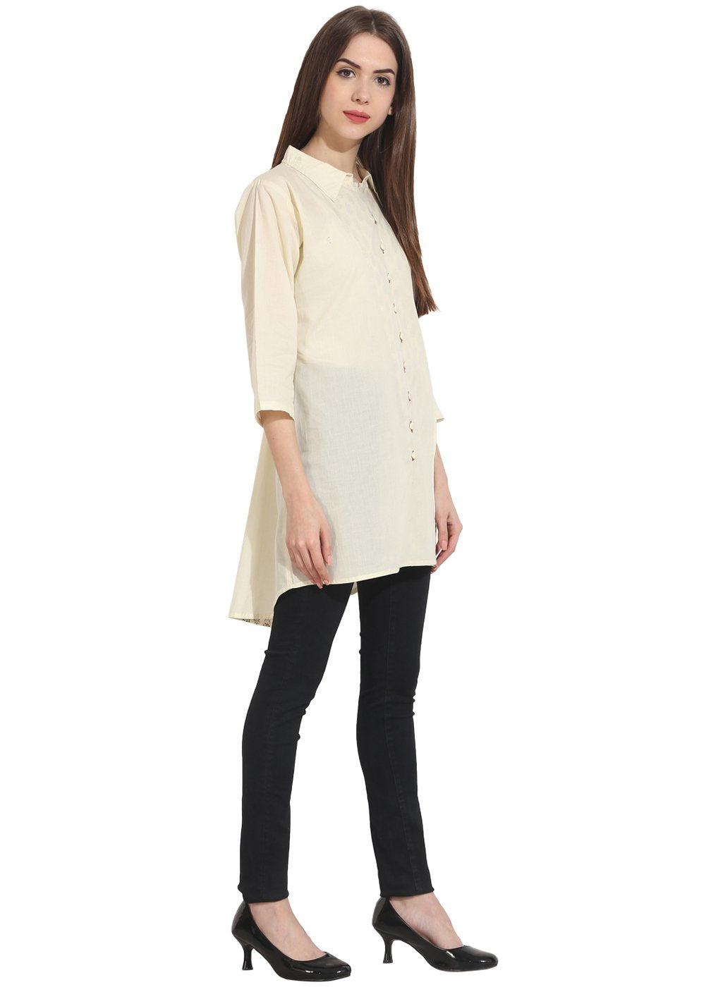 Women's Cream Color 3/4 Sleeve Cotton Tunics