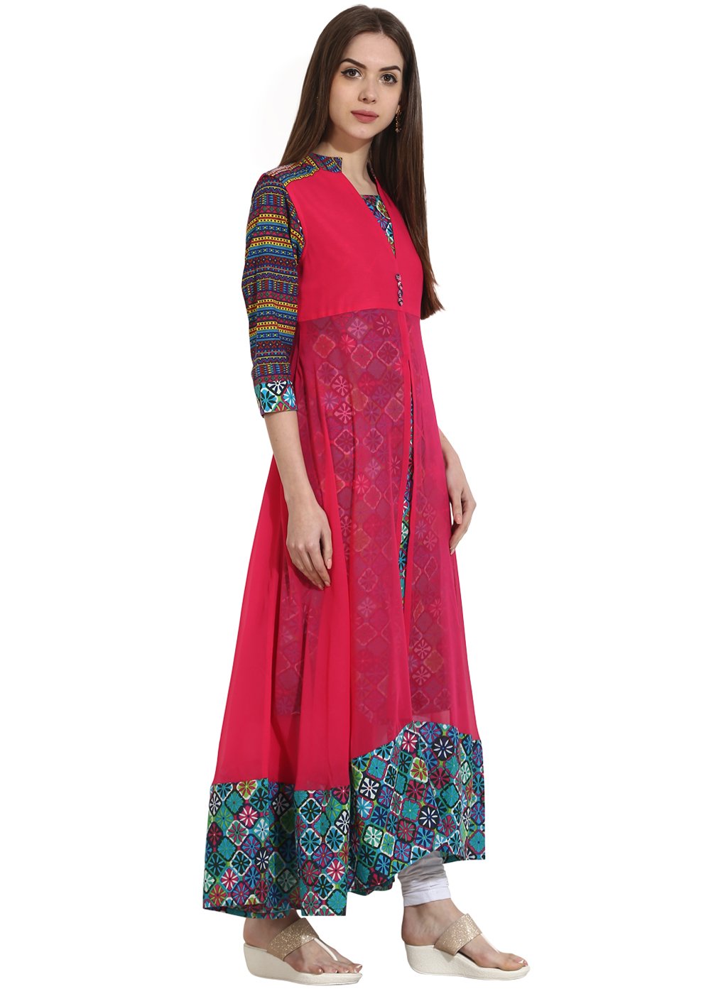 Women's Multi 3/4Th Sleeve Cotton Anarkali Kurta