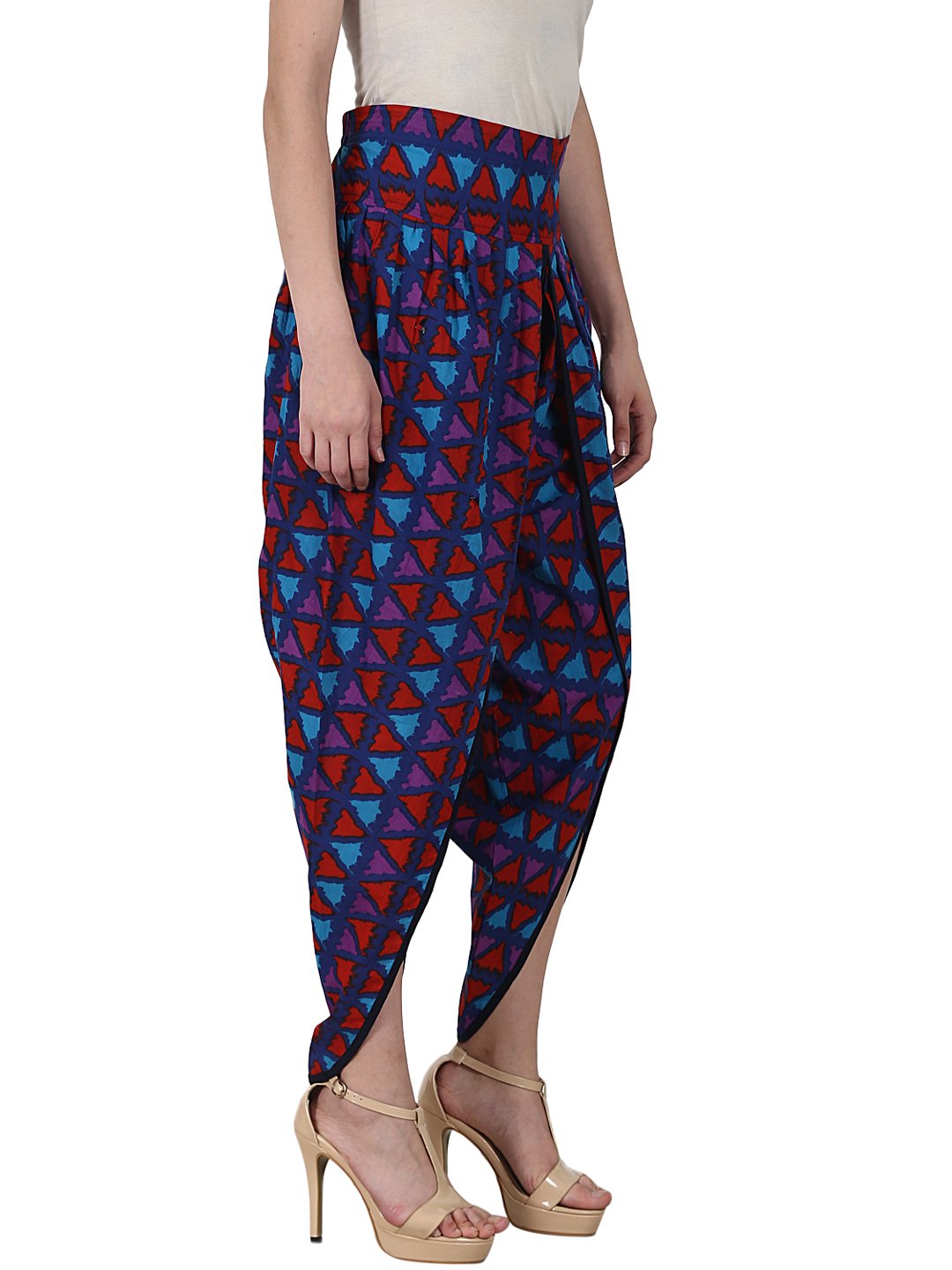 Women's Blue Prited Cotton Ankle Length Dhoti