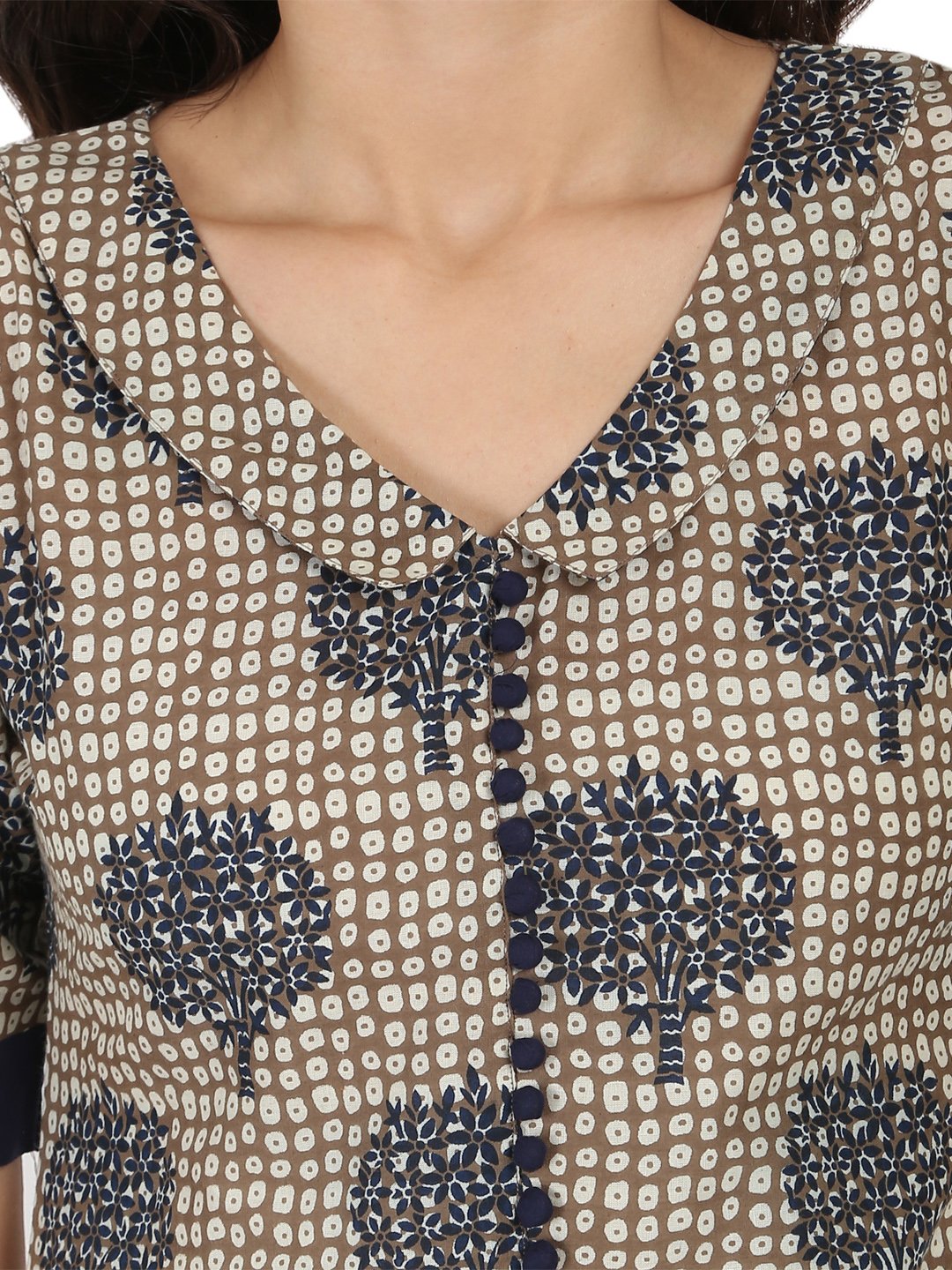 Women's Blue Printed Half Sleeve Cotton A-Line Kurta With Blue Flared Skirt