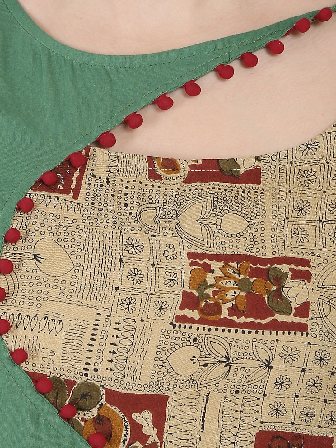 Women's Beige Printed Half Sleeve Rayon Anarkali Kurta