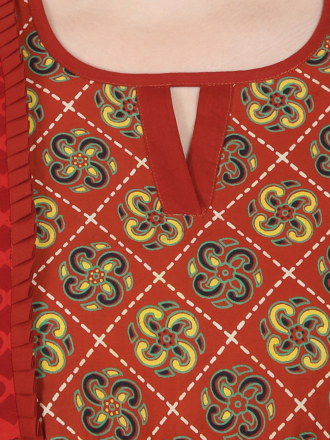 Women's Rust Brown Printed 3/4Th Sleeve Cotton Anarkali Kurta