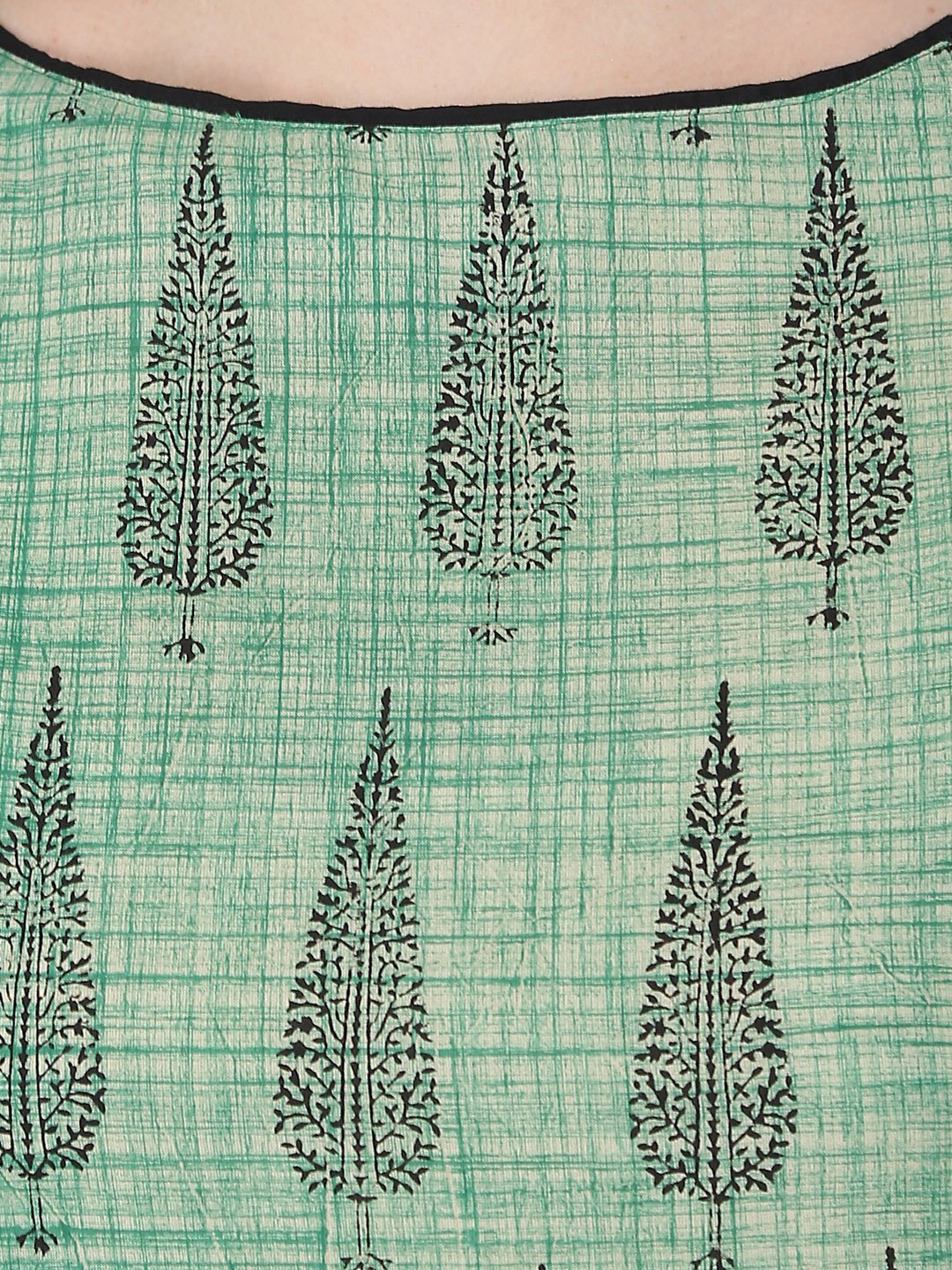 Women's Black & Green Half Sleeve Cotton Block Printed Kurta