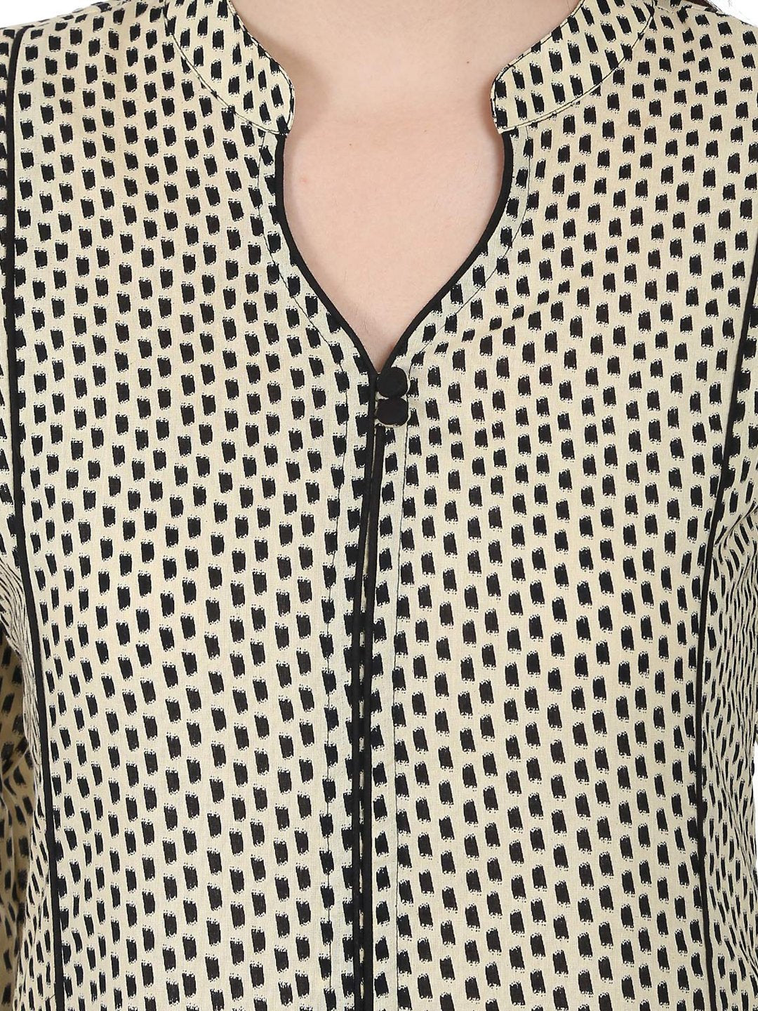 Women's Off White & Black 3/4Th Sleeve Cotton A-Line Kurta