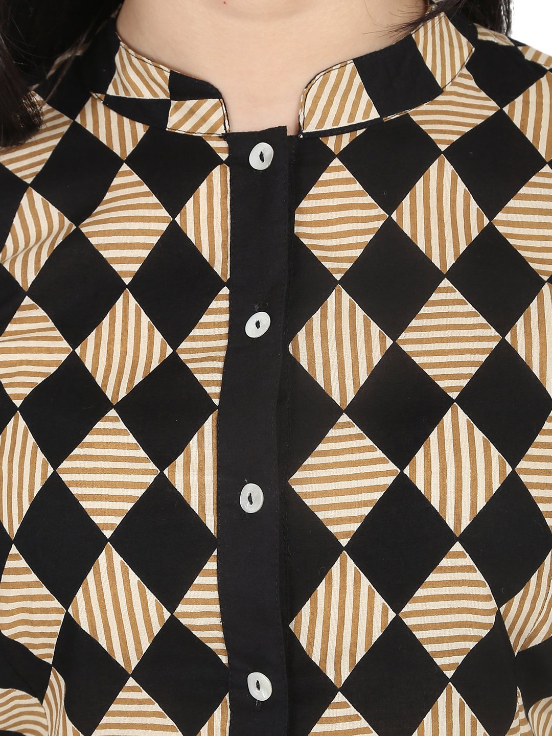 Women's Black & Beige Slim Fit Checked Casual Shirt