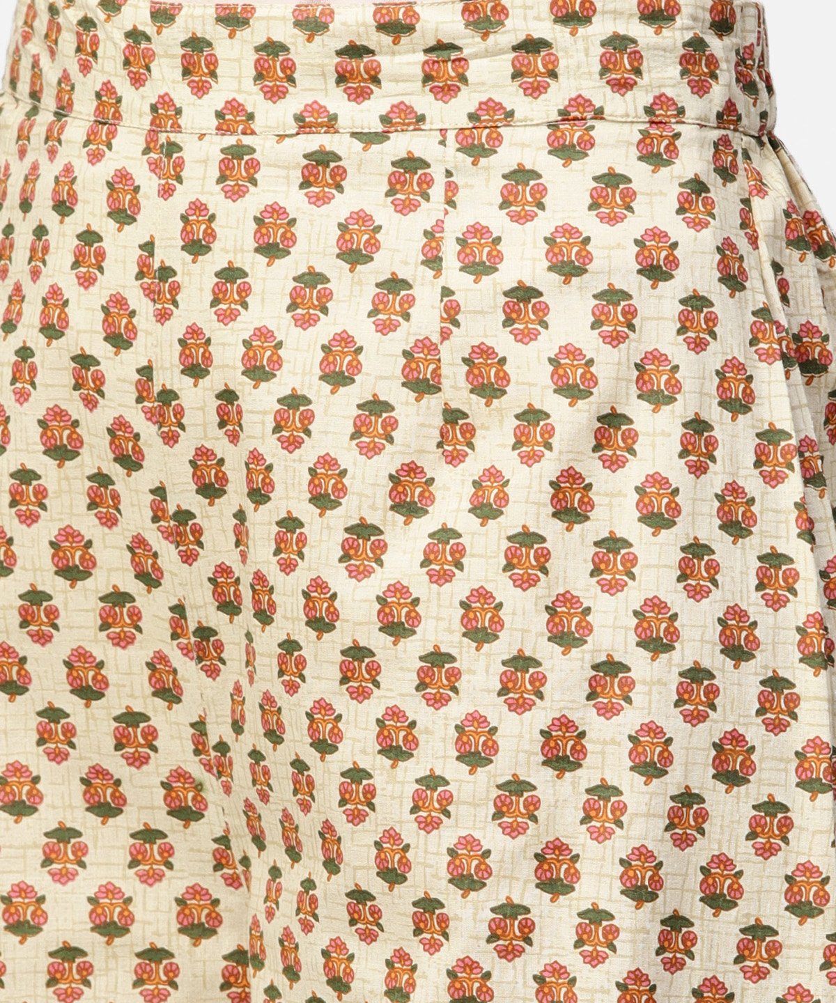 Women's Solid Green 3/4Th Sleeve Side Gathering Cotton Kurta With Printed Pallazo