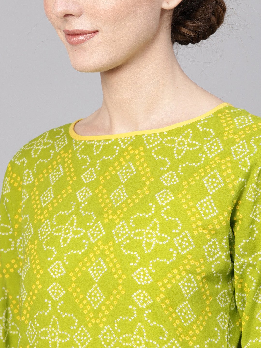 Women's Green & Yellow Bandhani Print Kurta With Palazzos