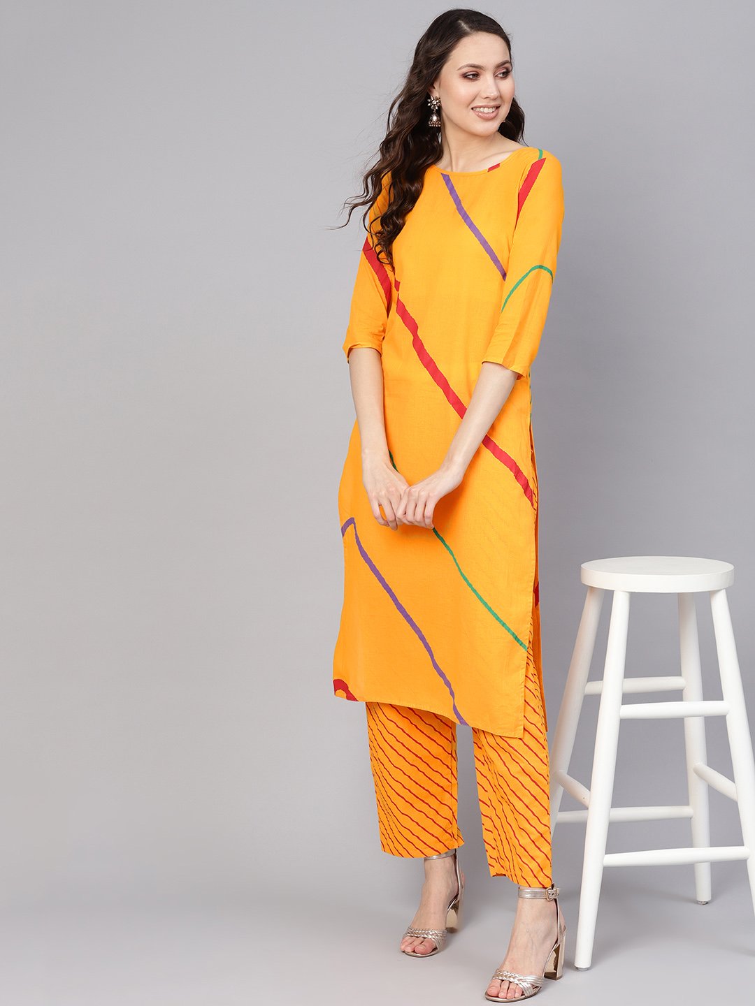Women's Yellow Printed Kurta With Trousers
