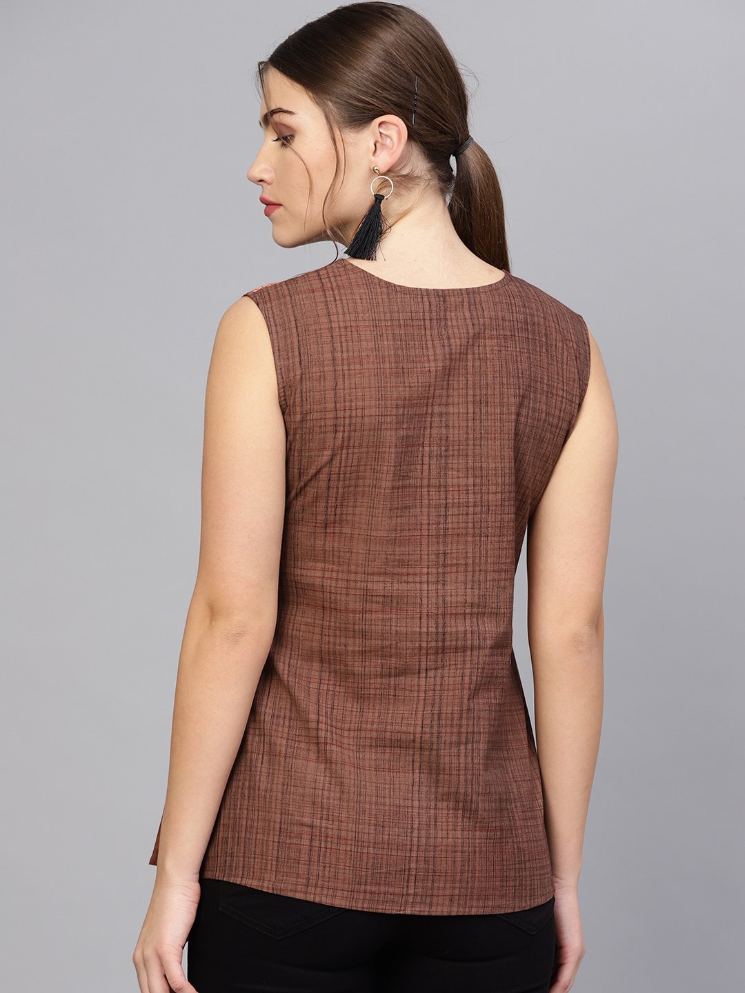 Women's Brown Printed A-Line Top