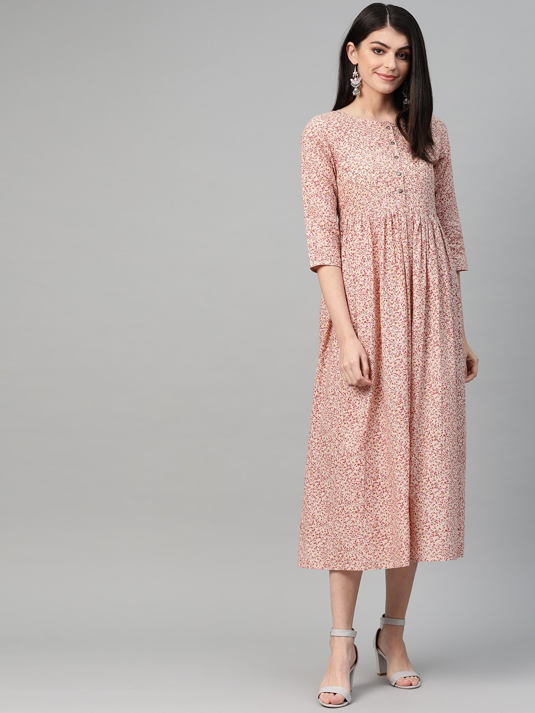 Women's peach & Multi Abstract Printed Maxi Dress