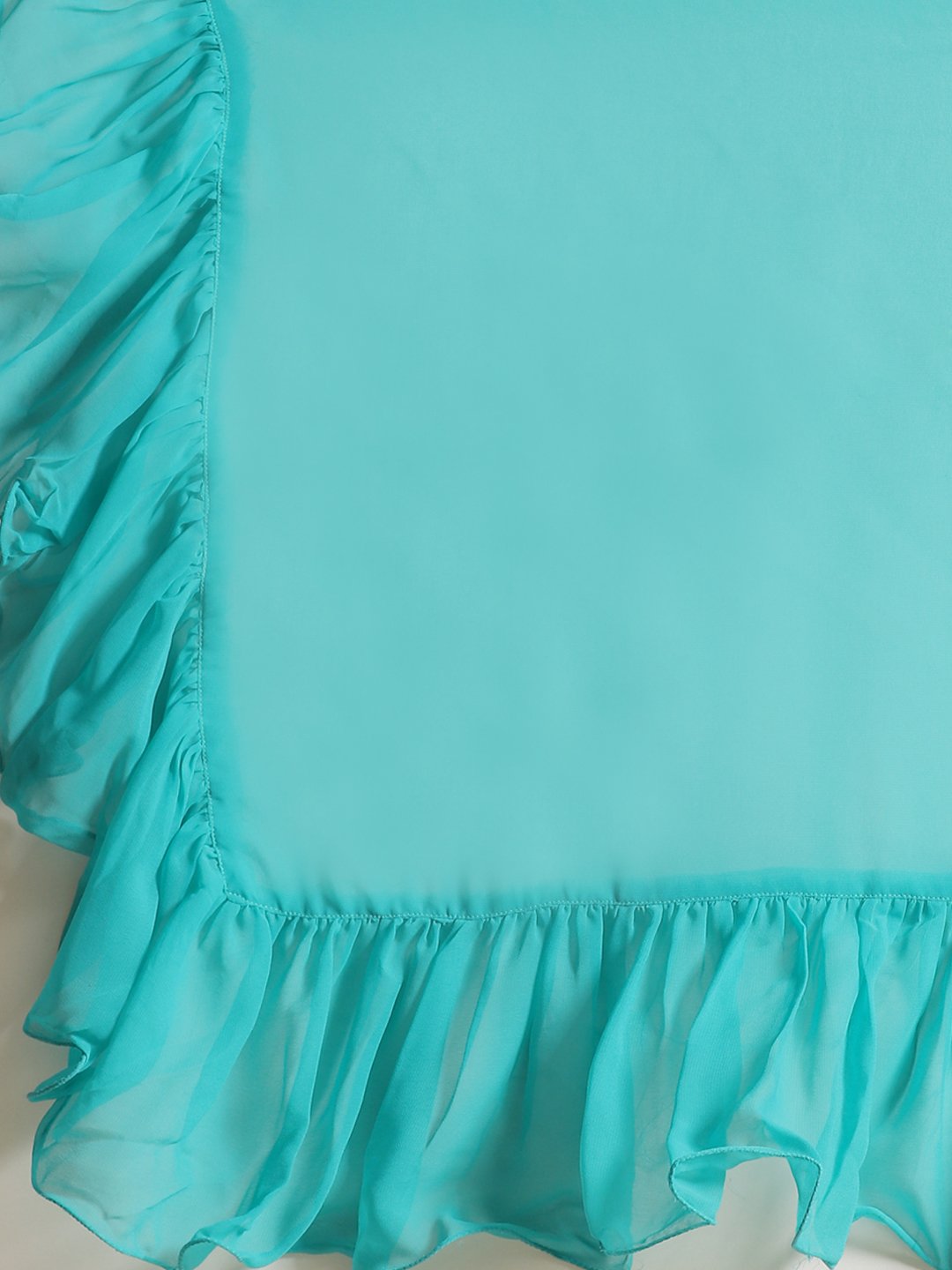 Women's Sky Blue Ruffled Saree With Blouse