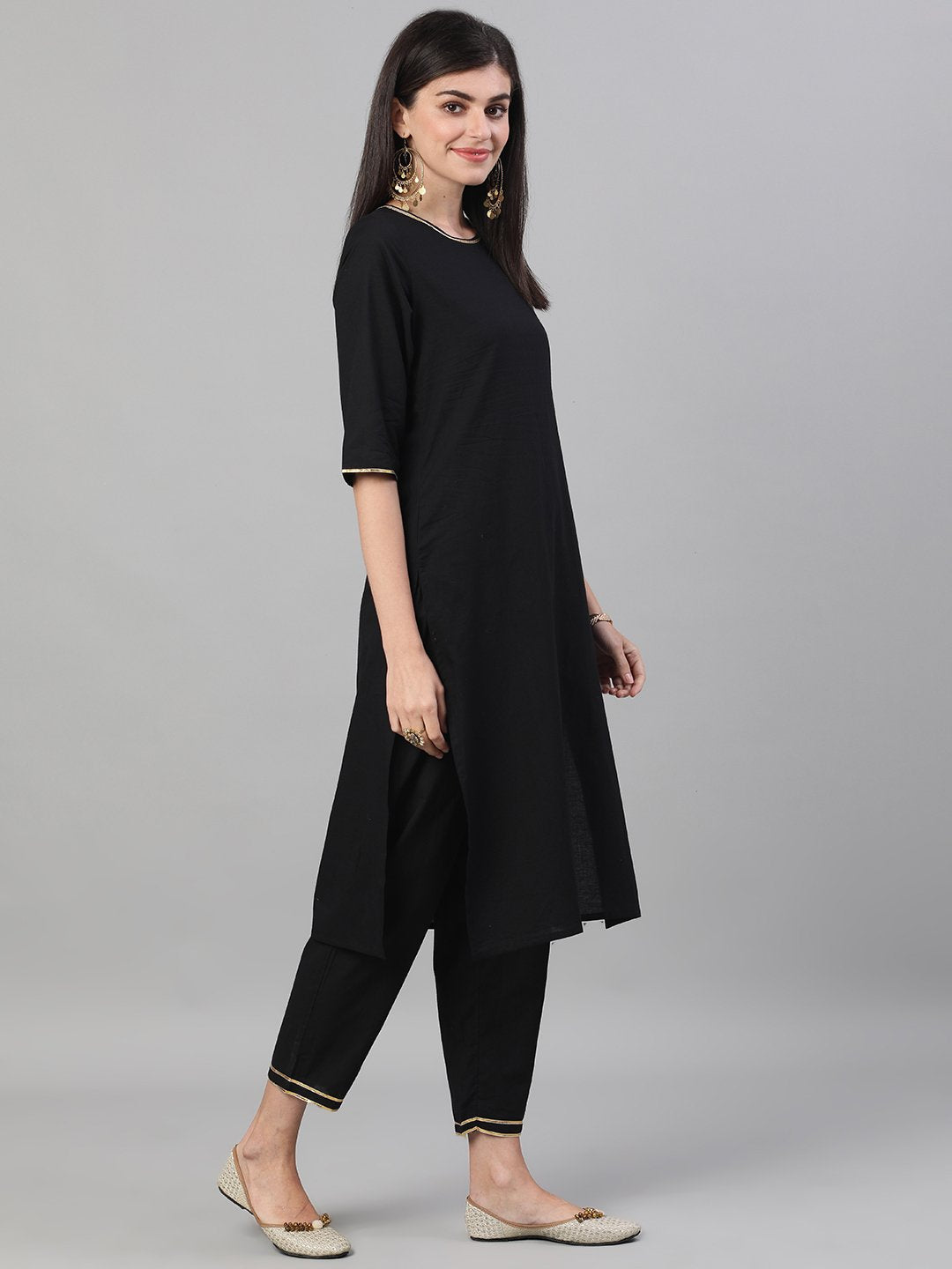Women's Black Kurta With Plazo & Printed Dupatta