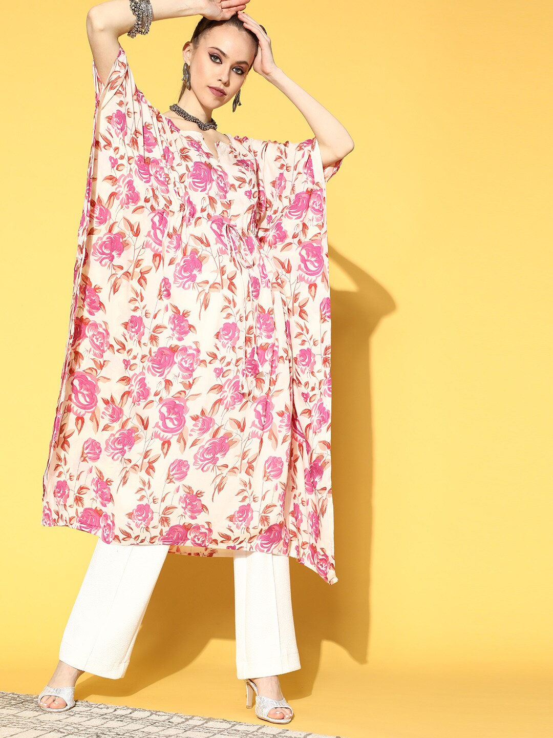 Women's Off-White Printed Kaftan Kurta