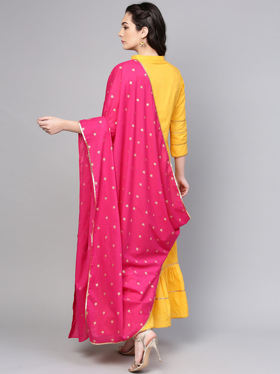 Women's Yellow Solid Kurta With Sharara And Dupatta