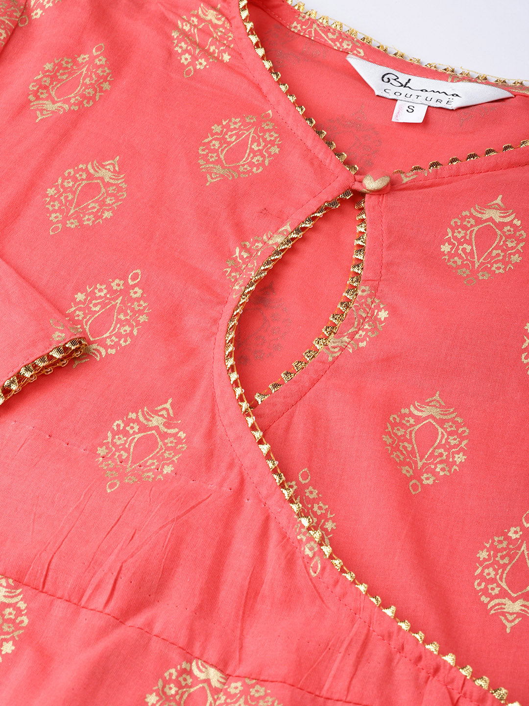 Women's Peach And Golden Printed Kurta With Palazzos