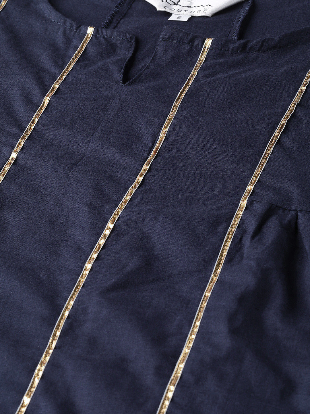 Women's Navy Blue Gottta Patti Striped Kurta With Palazzos