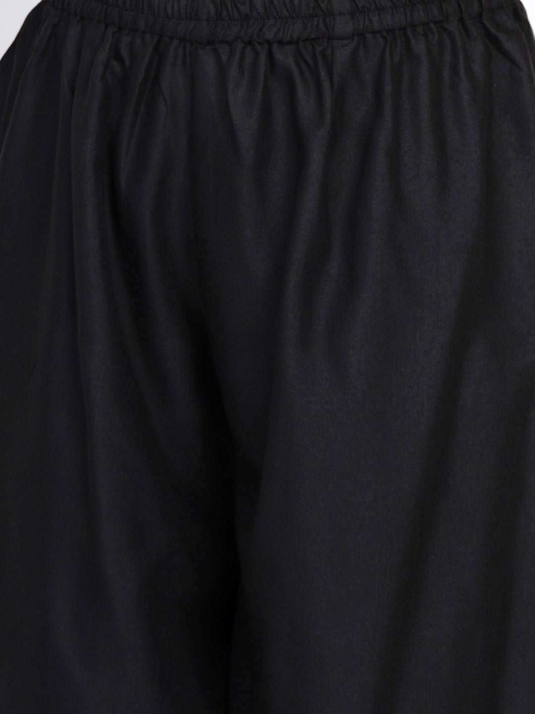 Women's Black Yoke Embroidered Kurta With Palazzos
