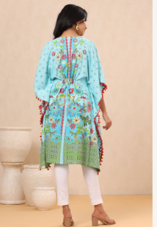 Women's Skyblue Rayon Printed Straight Kaftan
