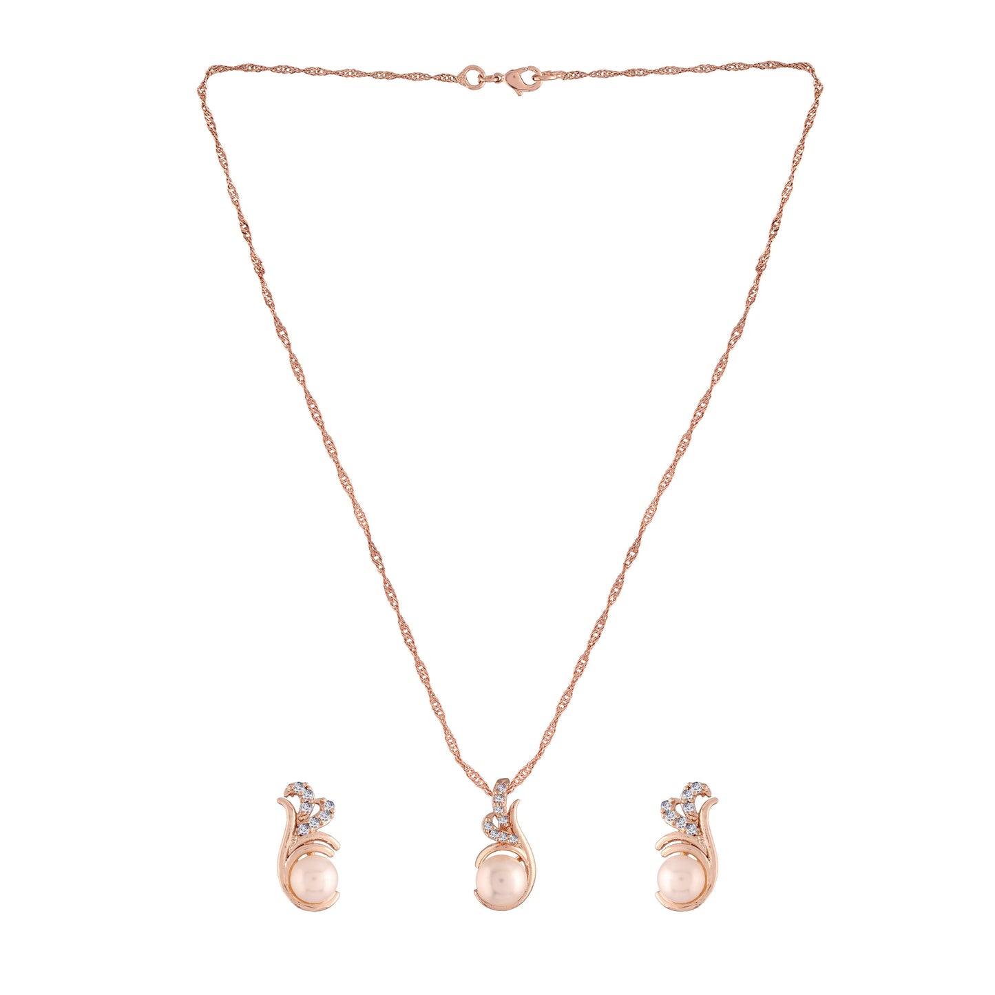 Women's 18k Rose Gold Plated Pearl & Cubic Zirconia Twisted Pendant Necklace Set with Earrings