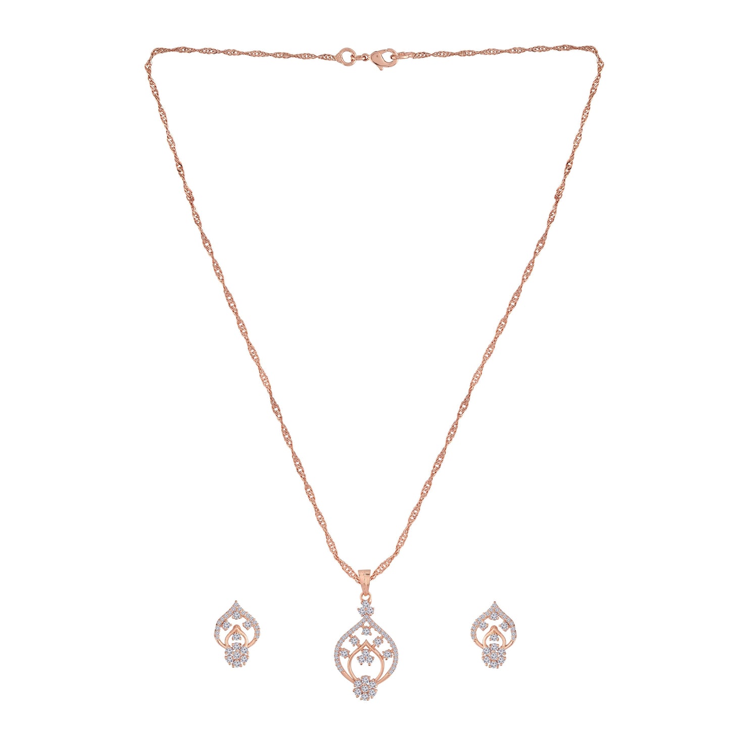 Women's 18k Rose Gold Plated Pearl & Cubic Zirconia Twisted Pendant Necklace Set with Earrings