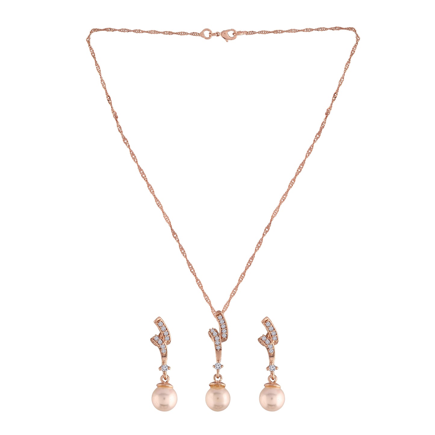 Women's 18k Rose Gold Plated Pearl & Cubic Zirconia Twisted Pendant Necklace Set with Earrings