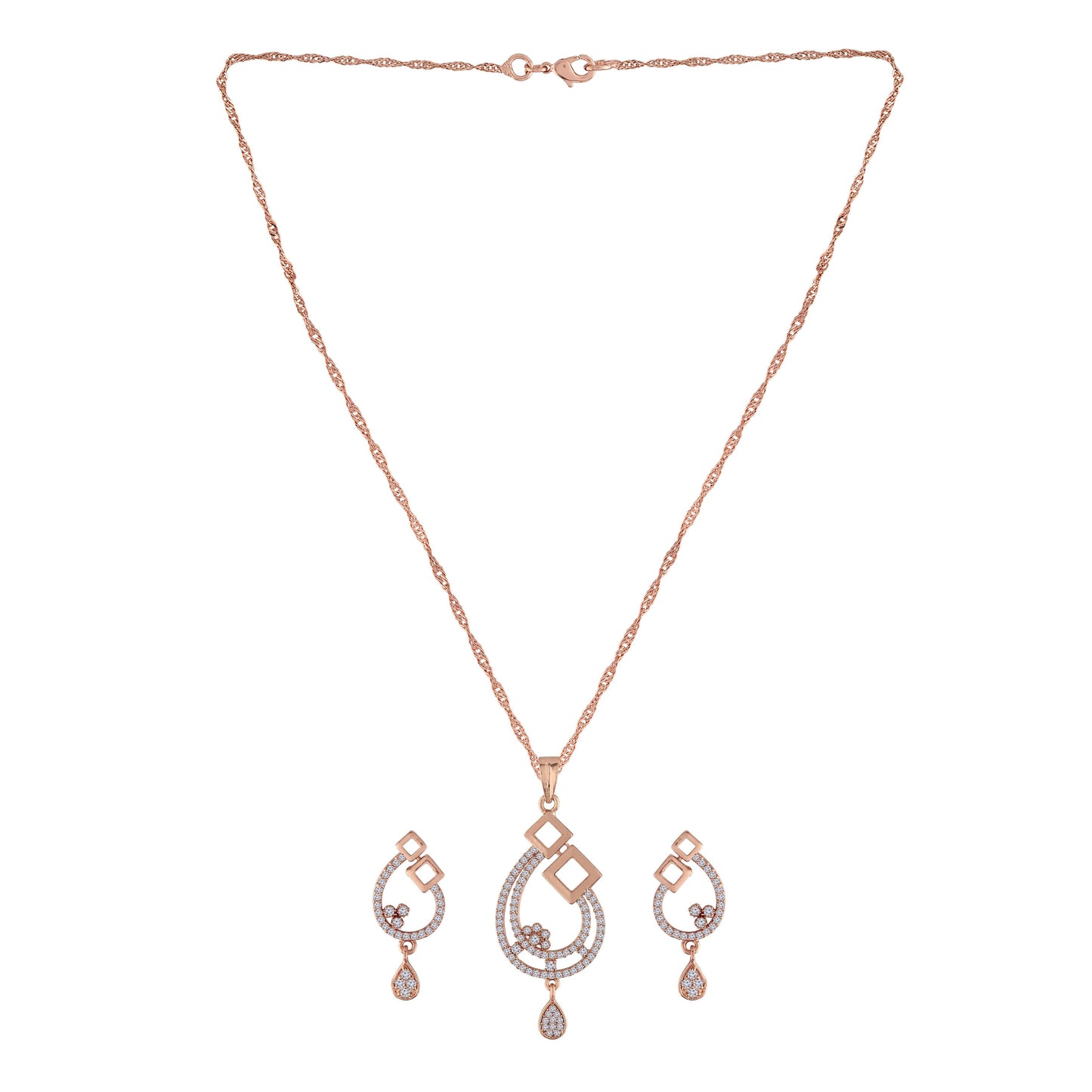 Women's 18k Rose Gold Plated Pearl & Cubic Zirconia Twisted Pendant Necklace Set with Earrings