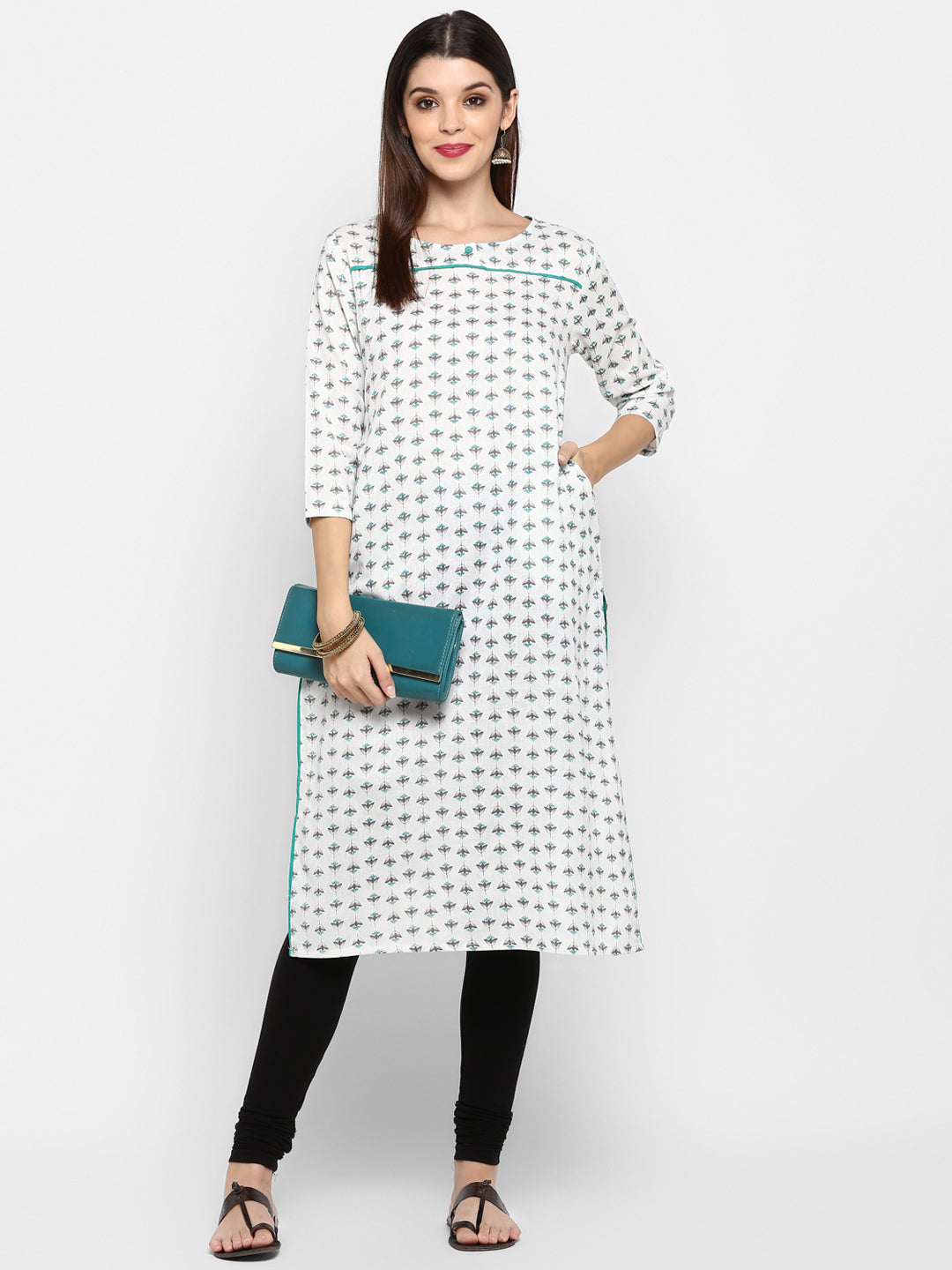 Women's White Cotton Kurta By Vbu