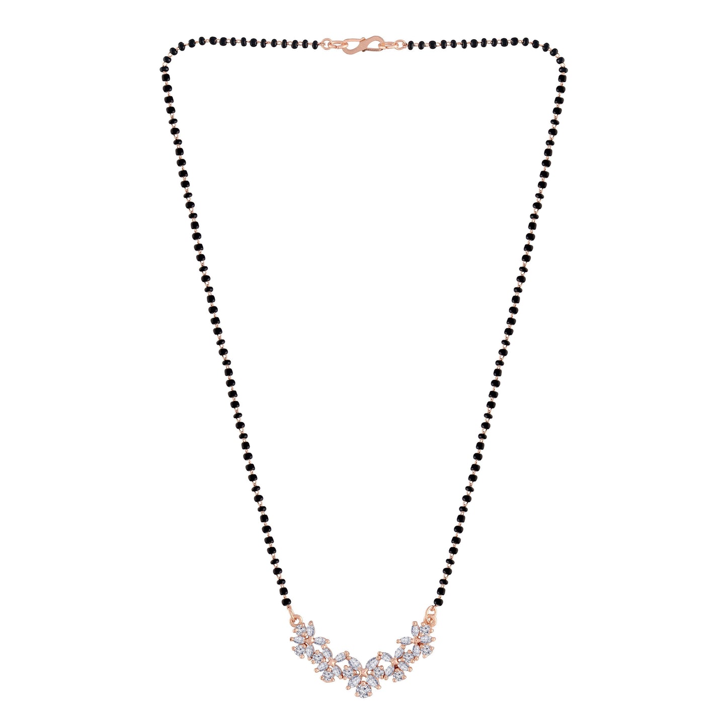 Women's 18k Rose Gold Plated Pendant with Black Bead Chain Mangalsutra