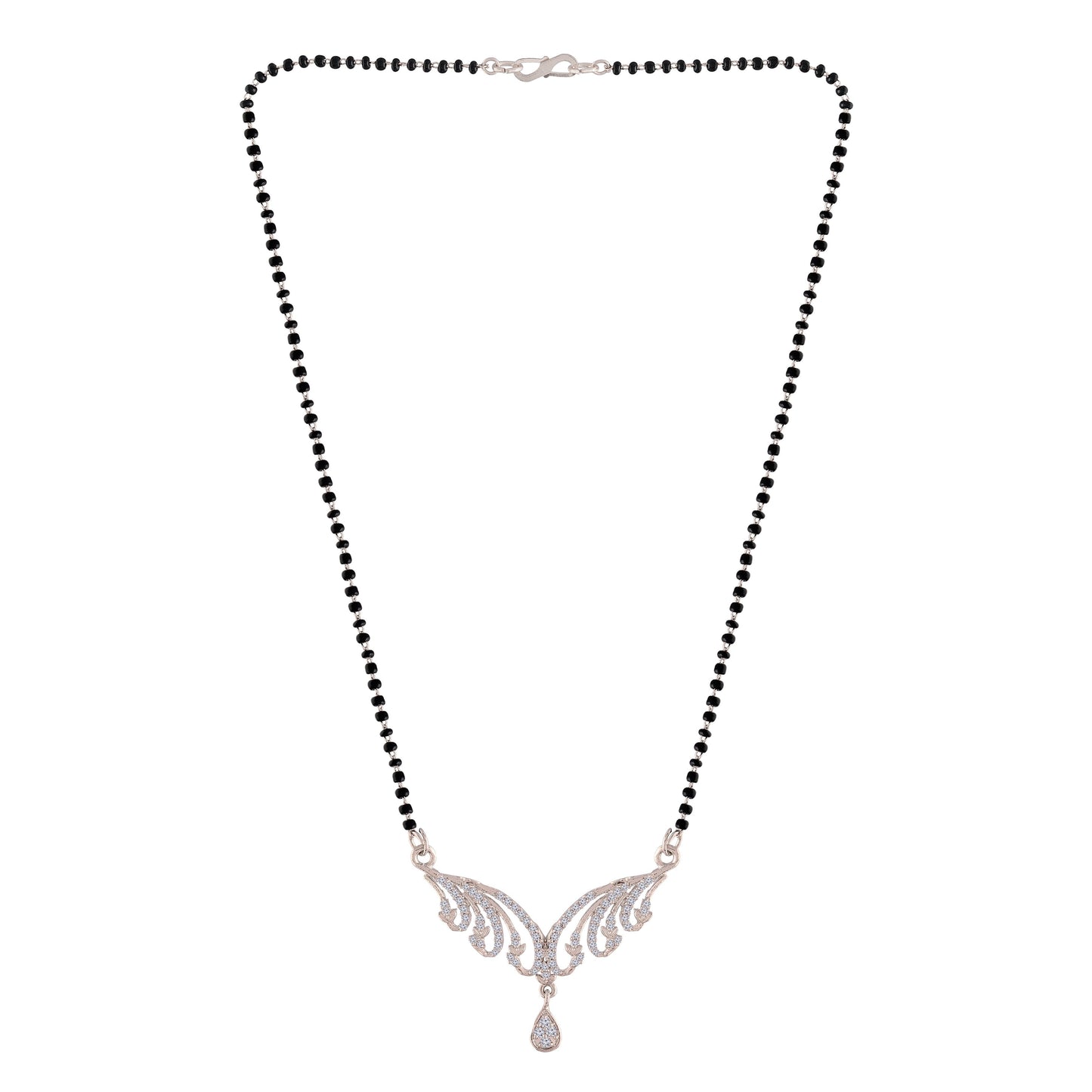 Women's 18k Rhodium Plated Pendant with Black Bead Chain Mangalsutra