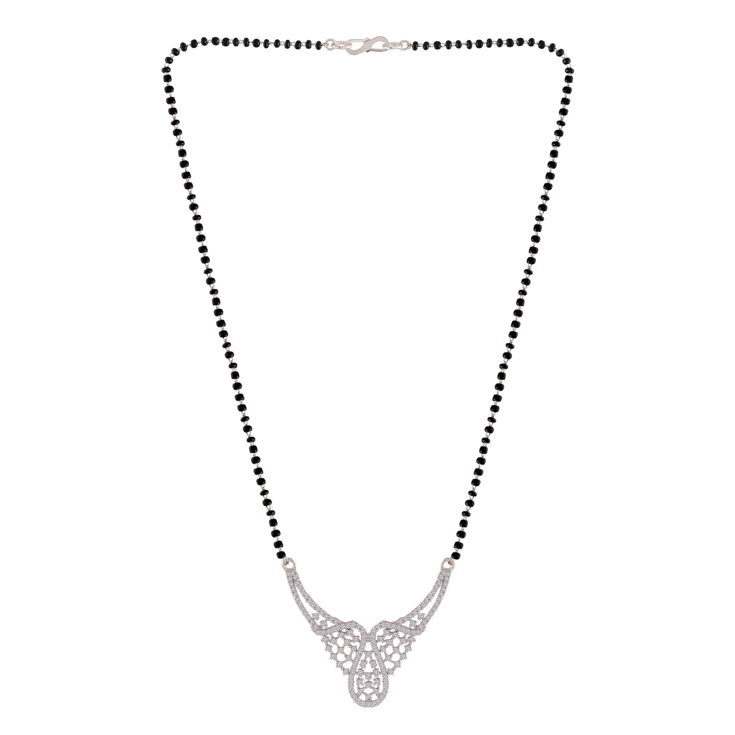 Women's 18k Rhodium Plated Pendant with Black Bead Chain Mangalsutra
