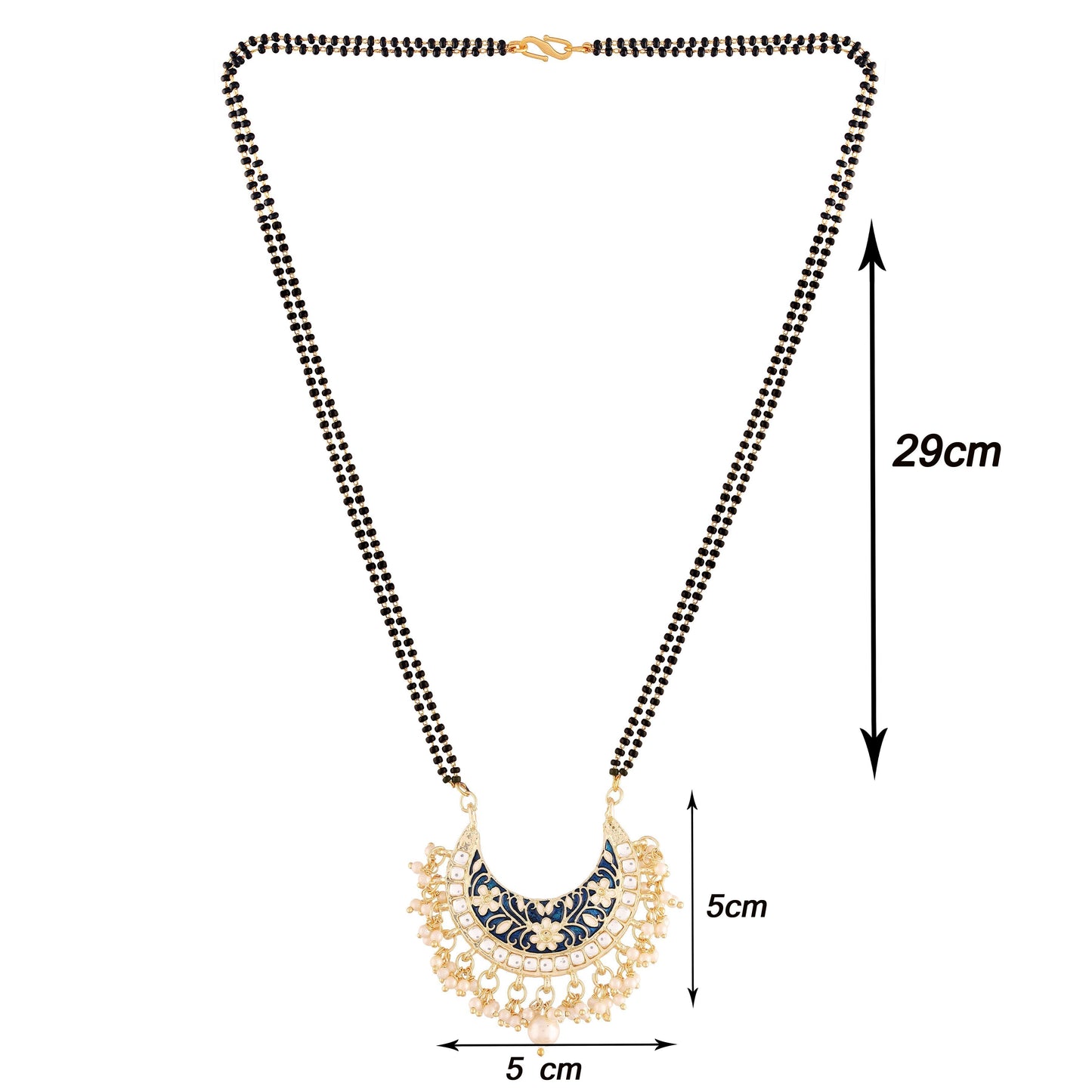 Women's 18k Gold Plated Traditional Meena Work Pearl Studded Pendant Mangalsutra