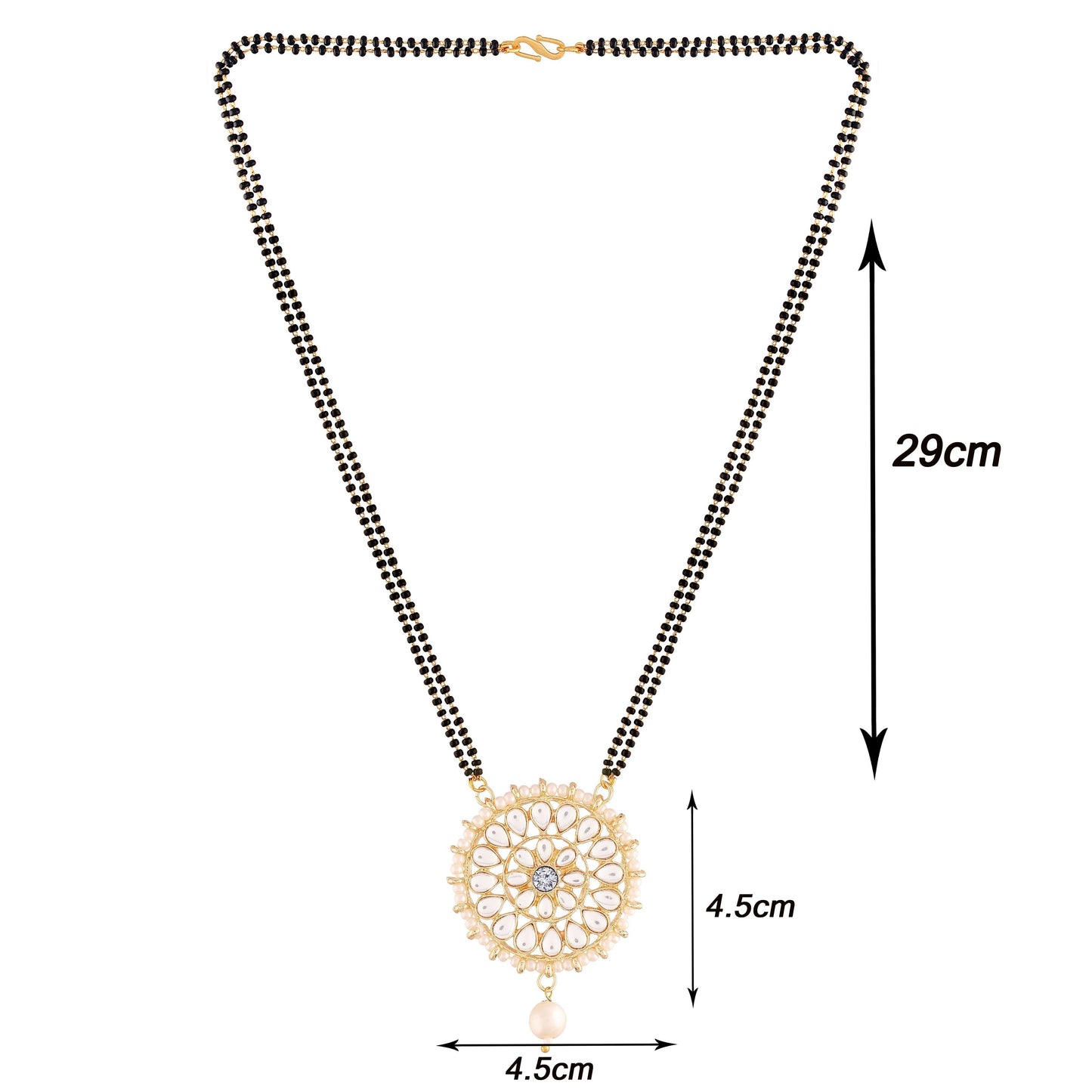 Women's 18k Gold Plated Traditional Pearl Kundan Studded Pendant Mangalsutra