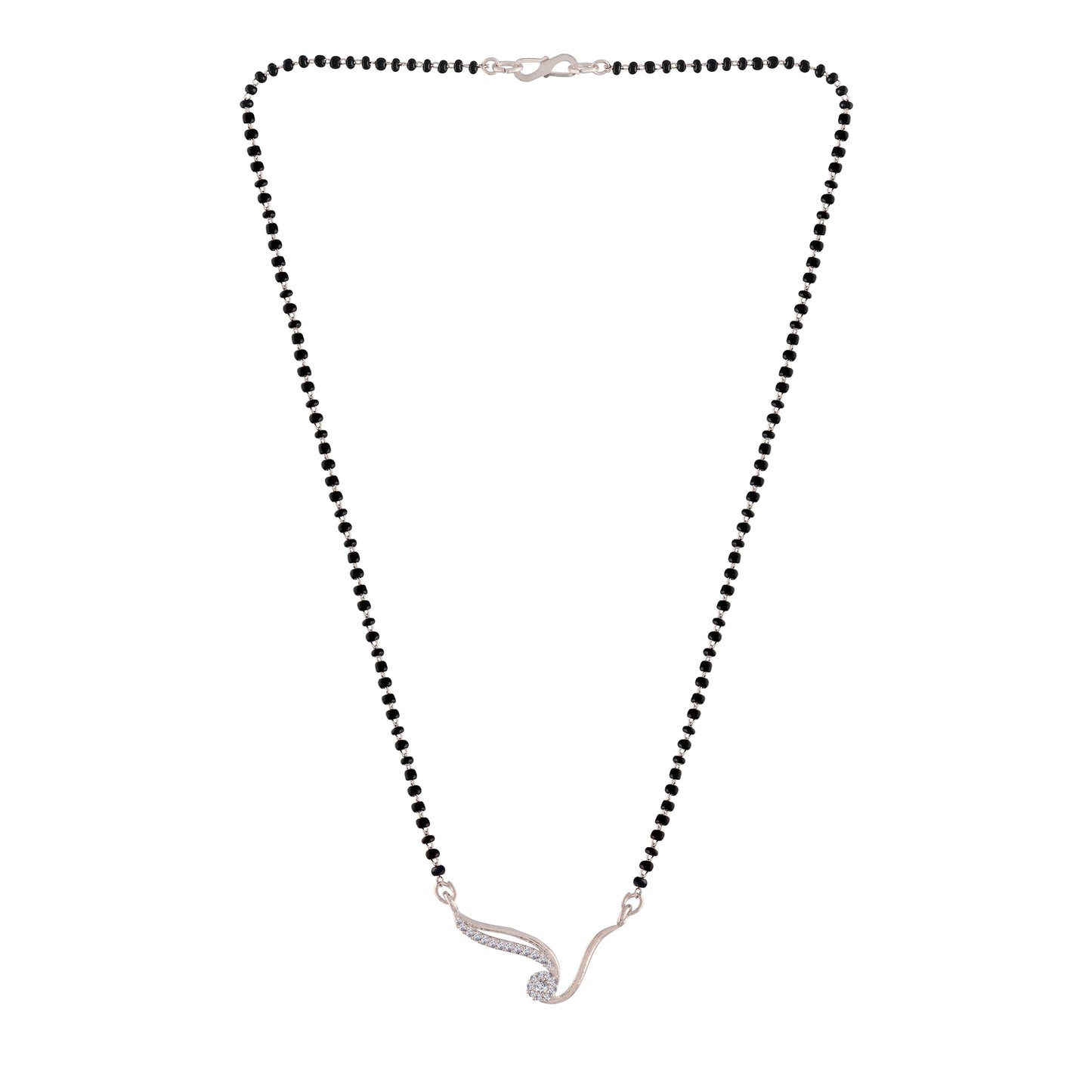 Women's 18k Rhodium Plated Pendant with Black Bead Chain Mangalsutra