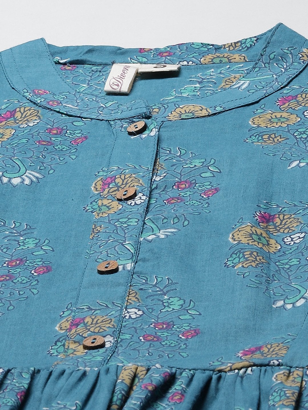 Women's Teal Floral Print Top