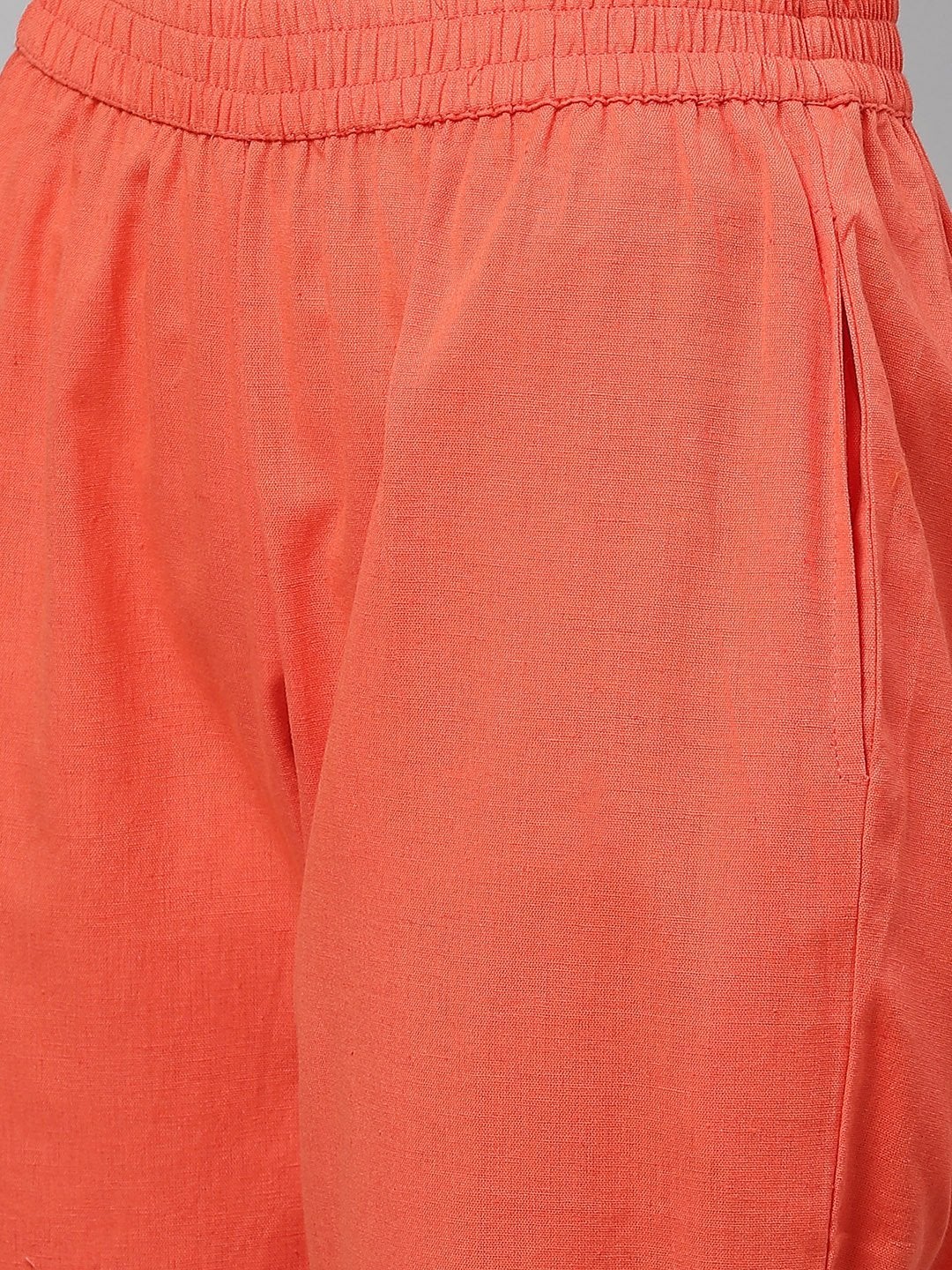 Women's Peach Muslin Kurta And Cotton Pant Set
