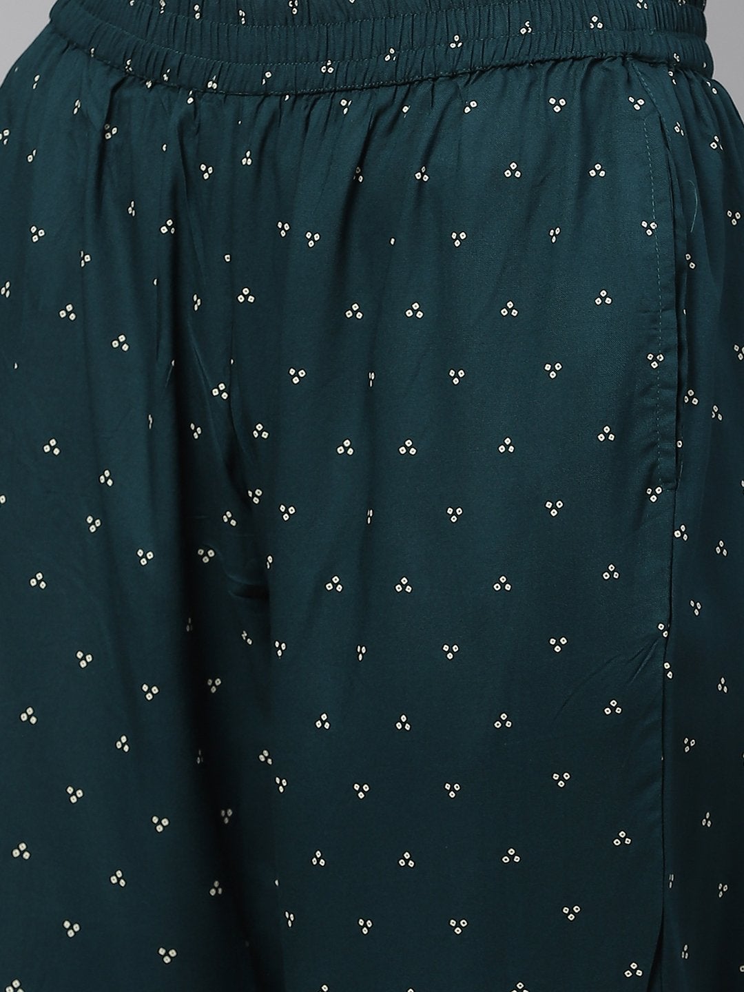 Women's Dark Green Bandhej printed Rayon kurta with pants