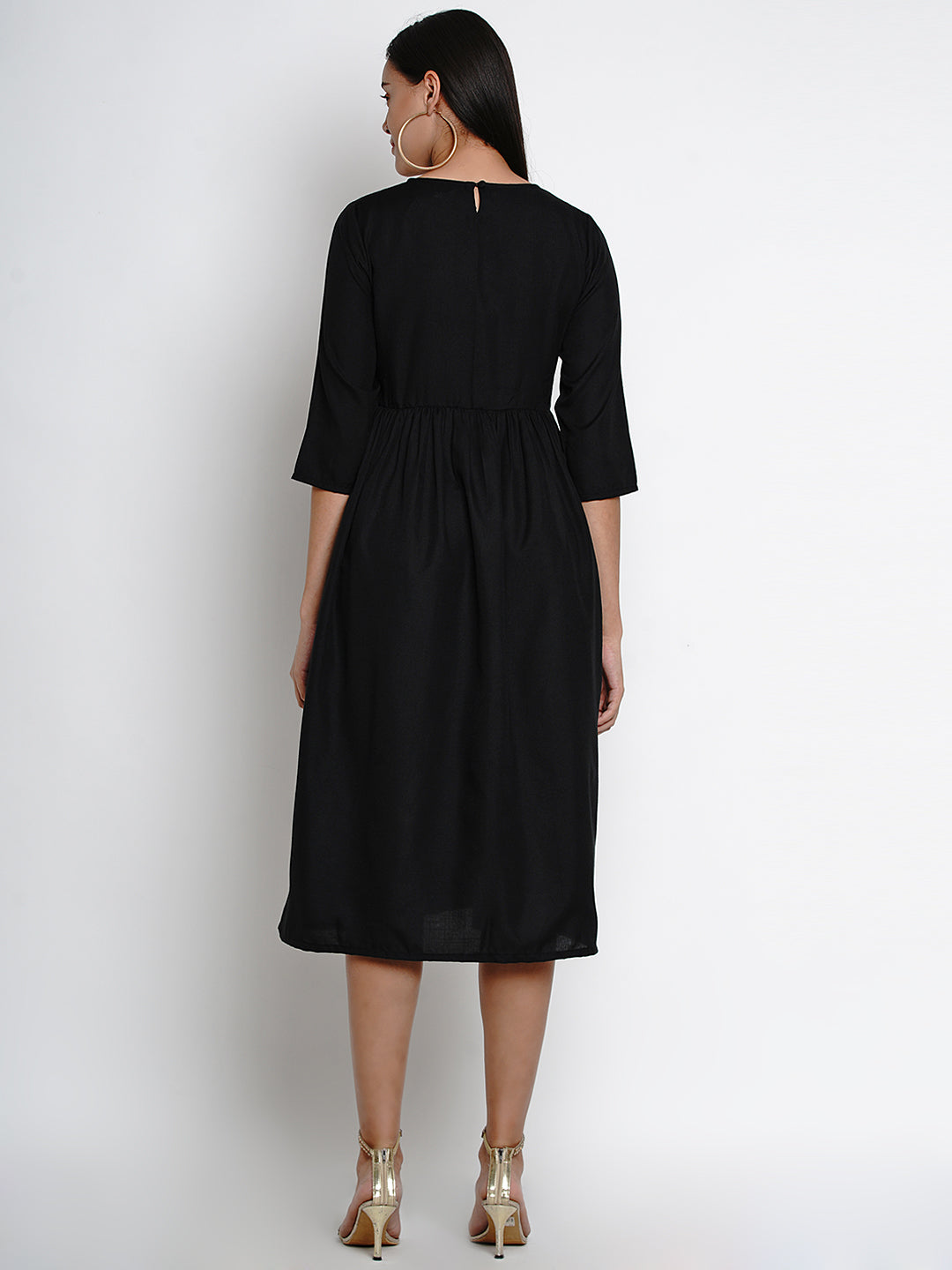 Women's Black Printed A-Line Dress