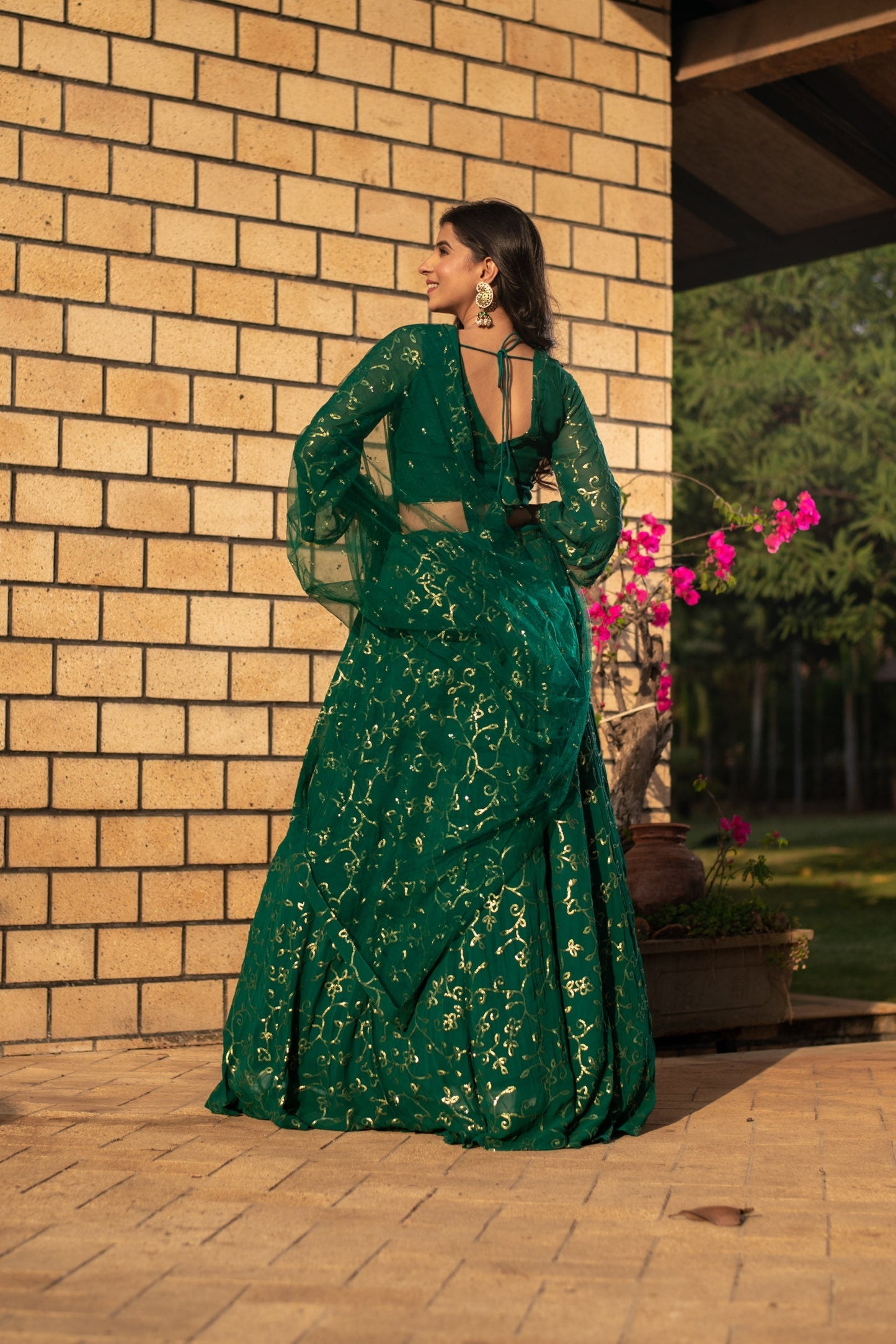 Women's Rama Green All Over Work Lehenga