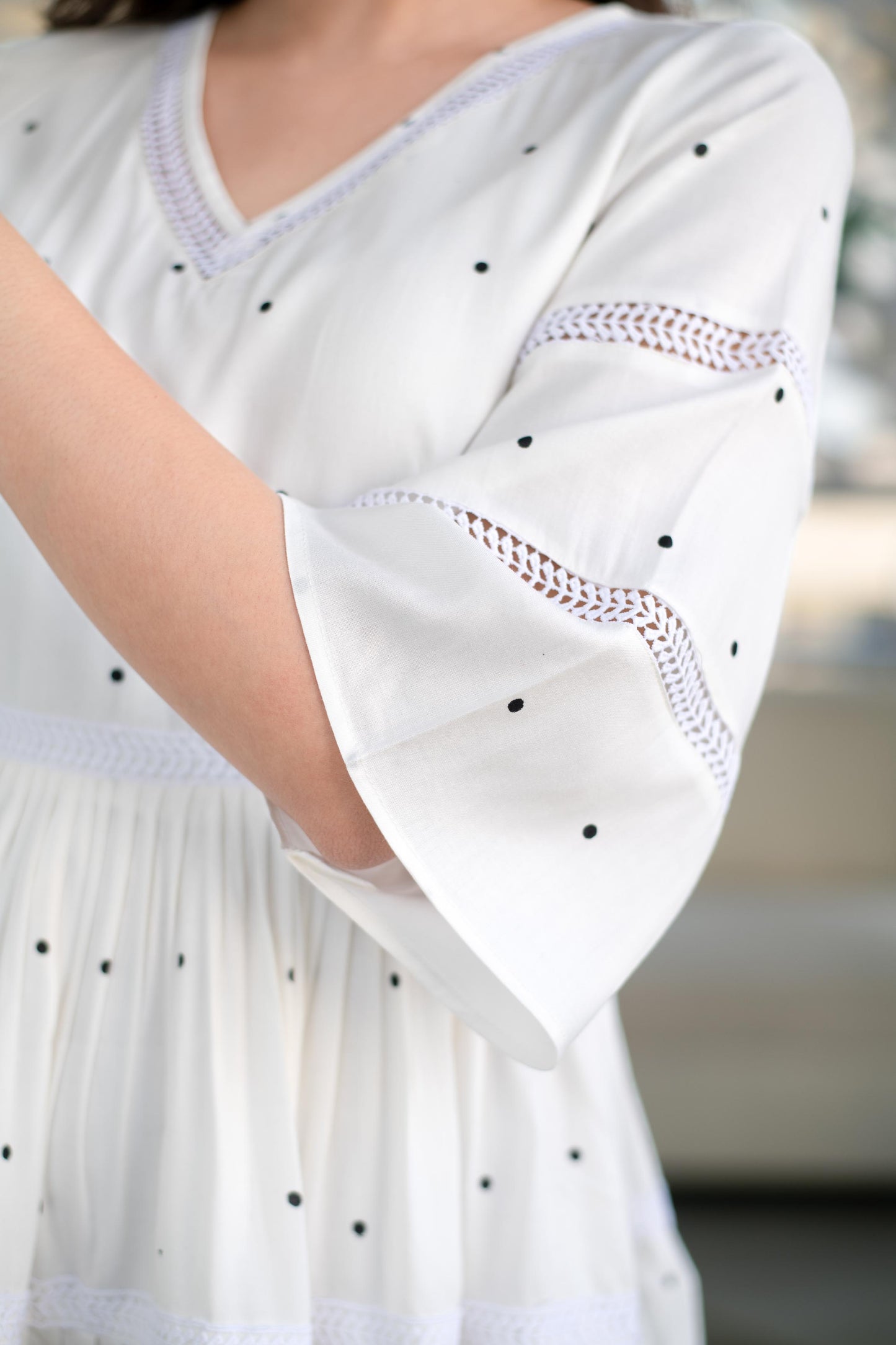 Women's White Polka Dot Ruffle Fit And Flare Short Dress (1pc)