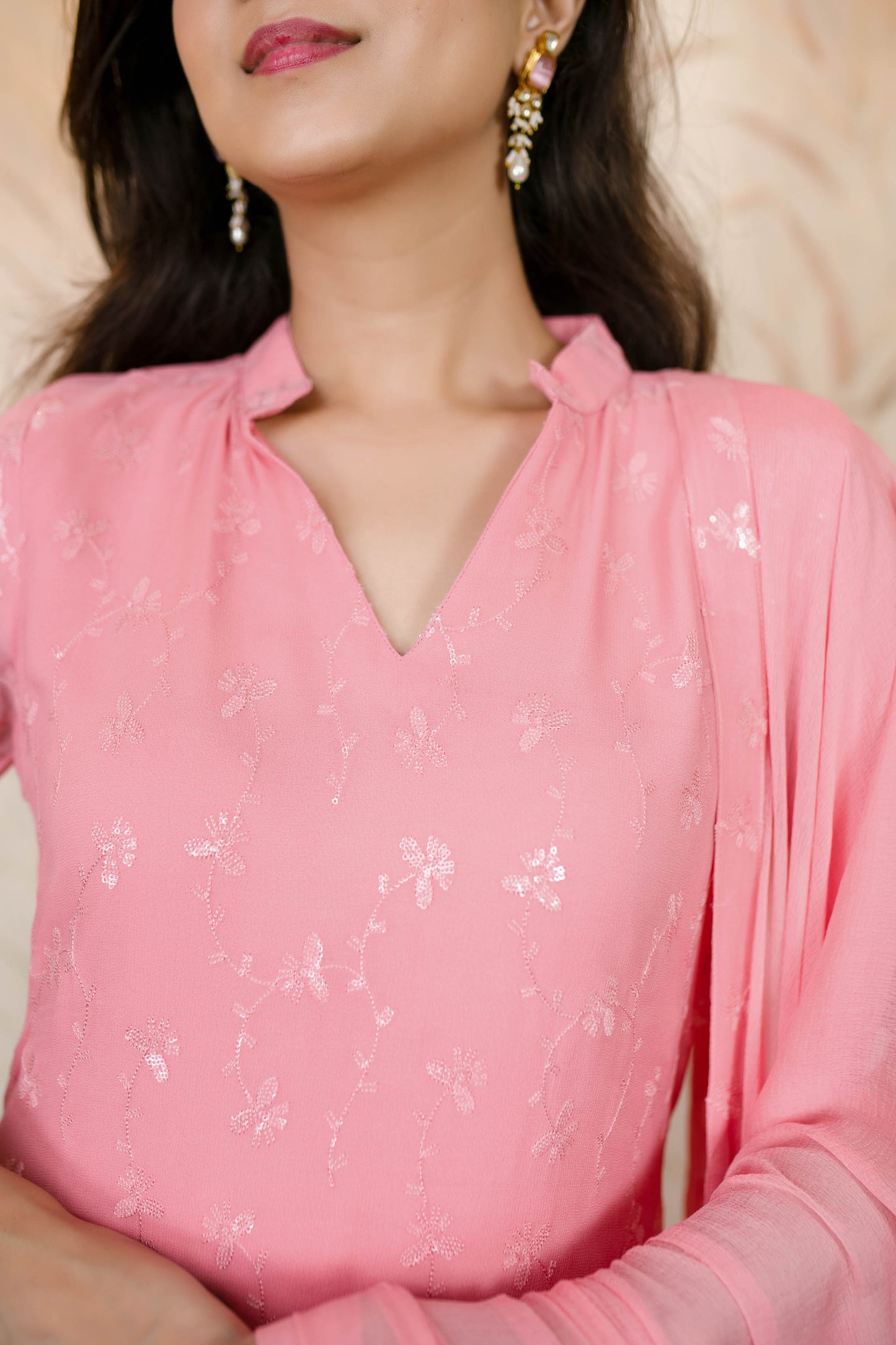 Women's Peach Water Sequin Kurta
