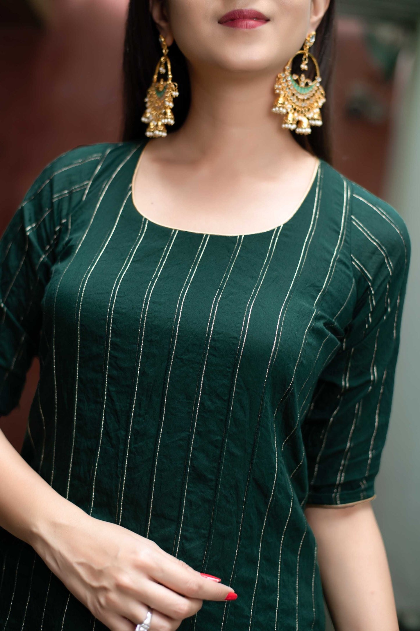 Women's Bottle Green Zari Work Patiala Set (2pc Set)