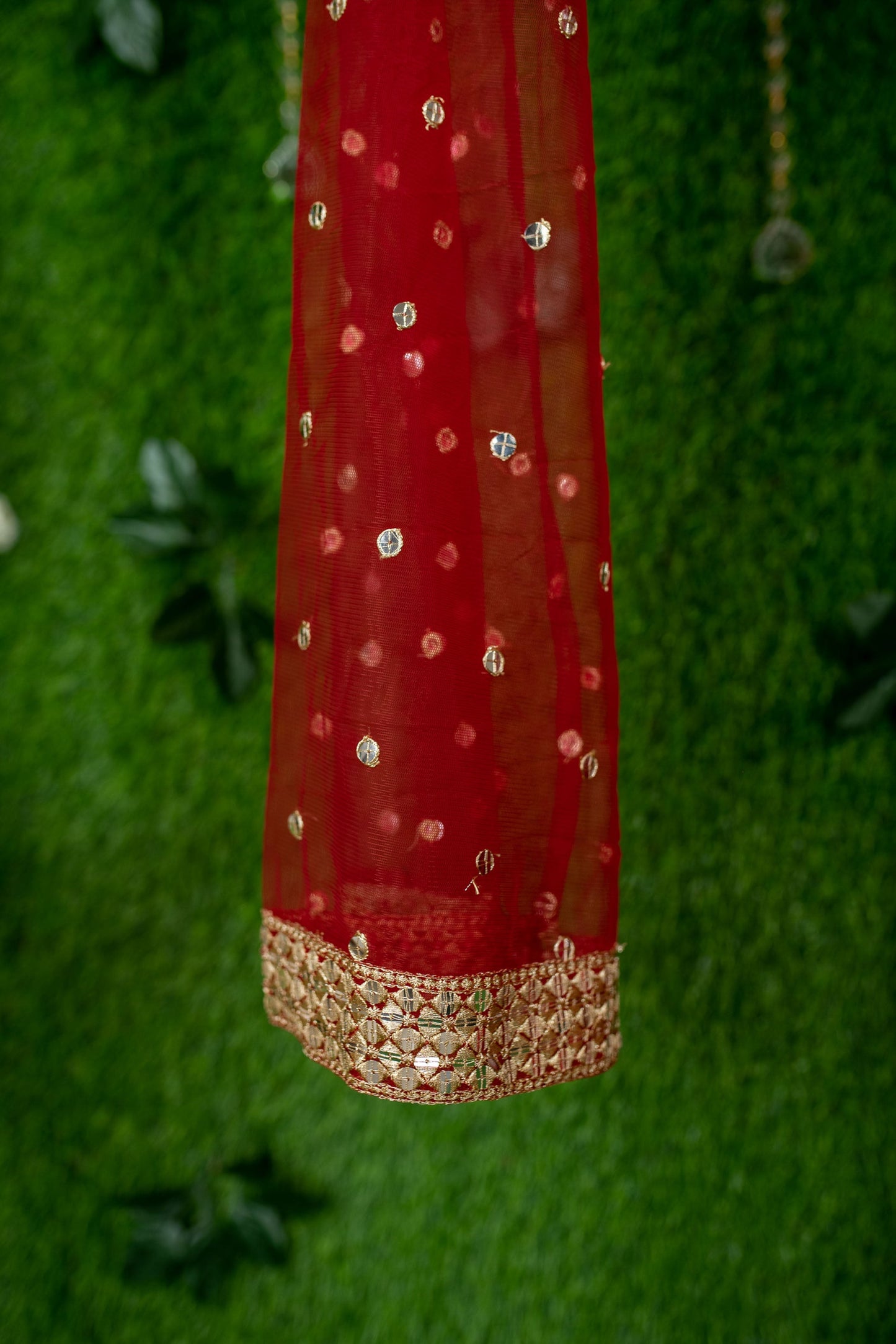 Women's Red And Gold Lehenga Cape Sleeves