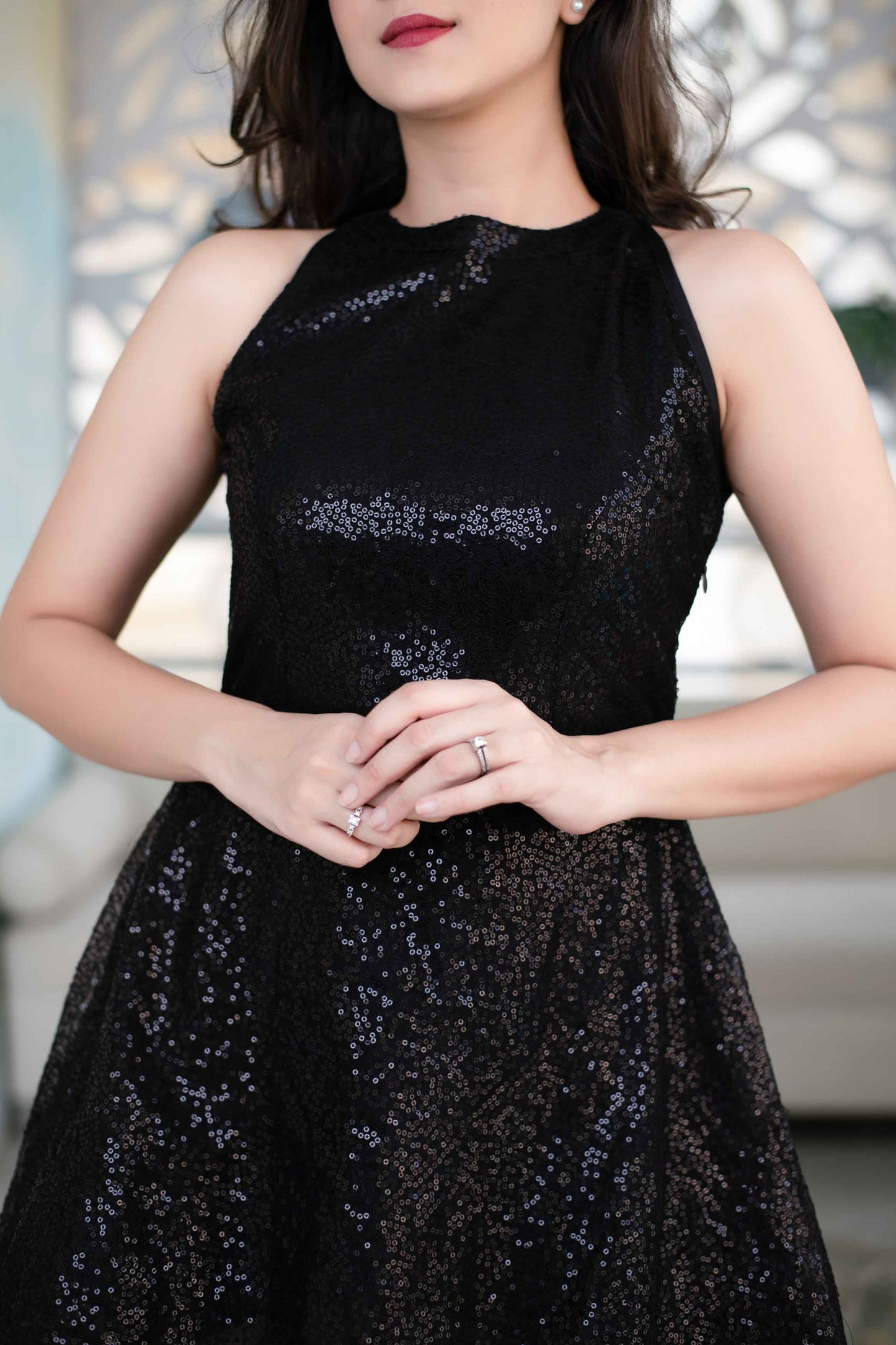 Women's Black Sequin High Low Dress