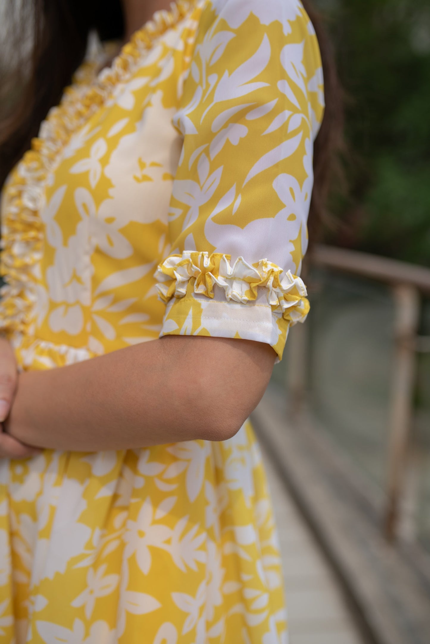 Women's Yellow White Floral Short Dress (1pc)