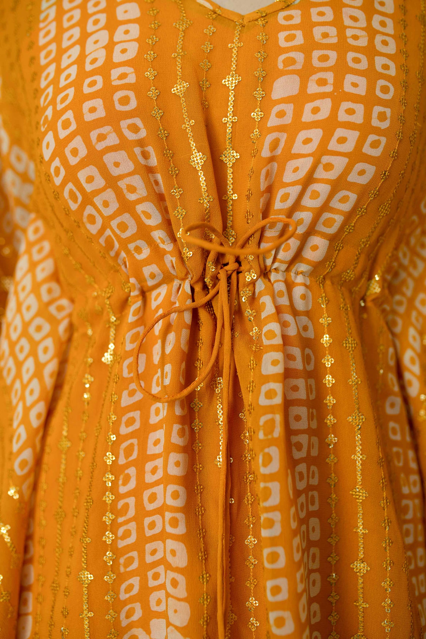 Women's Mustard Thread Work And Sequin Kaftan (1pc)