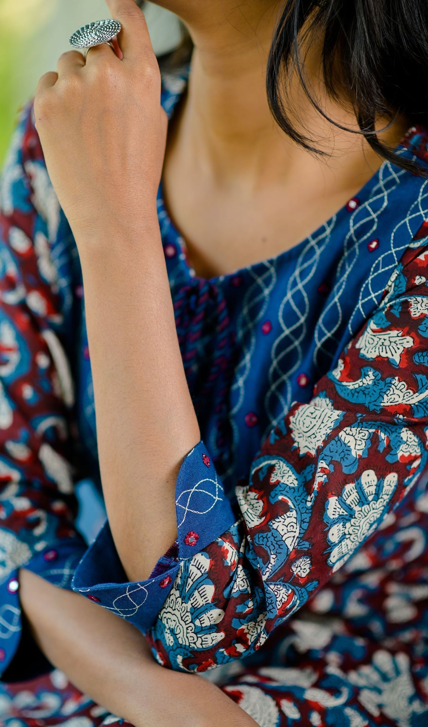 Women's Blue Handblock Kurta Set